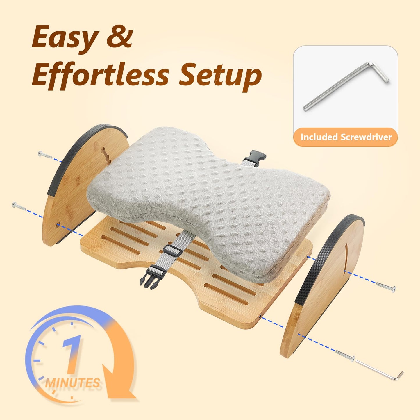 Foot Rest Under Desk, Under Desk Footrest, Foot Stool for Couch, Office Home, Gaming, 4-in-1 Bamboo Desk Foot Rest with 6 Adjustable Heights & Massage Cushion & Relieve Pressure on Legs, Waist & Back