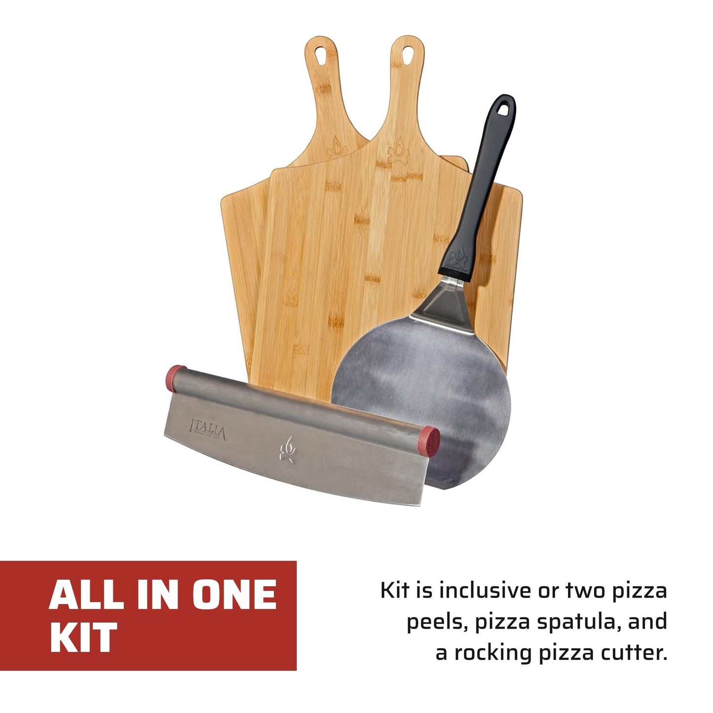 Camp Chef Pizza Accessories Kit - Includes 2 Pizza Peel, 1 Pizza Spatula & 1 Rocking Pizza Cutter - Premium Pizza Kit for Indoor or Outdoor Cooking