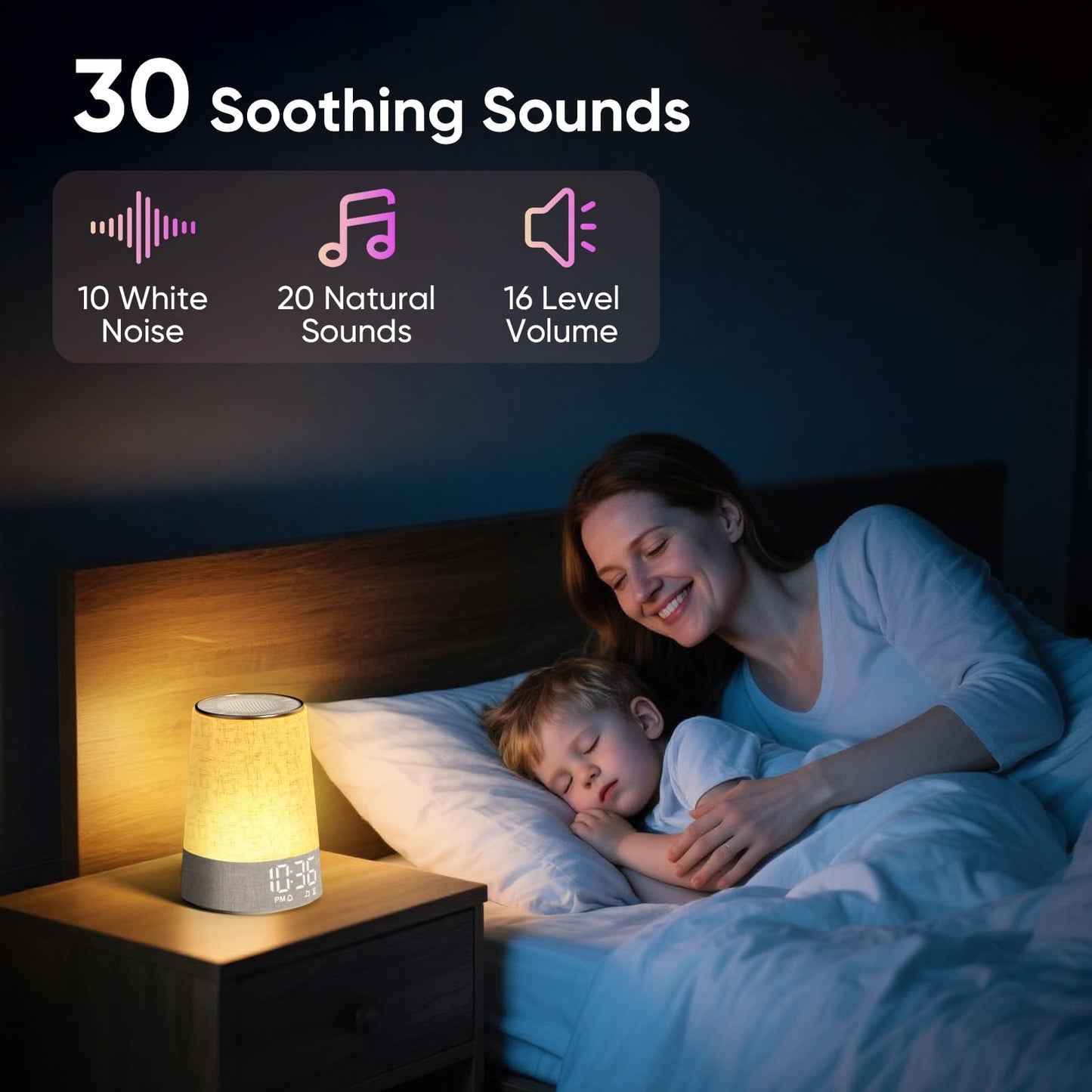 AFEXOA Sunrise Alarm Clock with Wake Up Light, White Noise Machine with 30 Soothing Sounds, Dimmable Display, Night Light for Bedroom, Heavy Sleepers, Adults & Kids