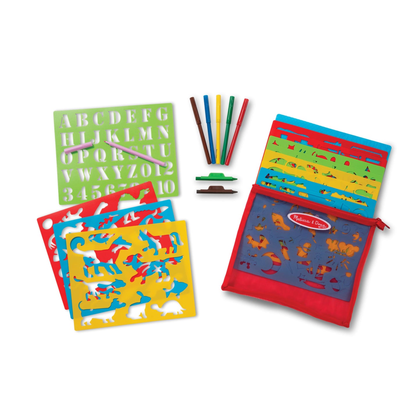 Melissa & Doug Created by Me! Stencil Art Coloring Activity Kit in Storage Pouch - 170+ Designs, 6 Markers, 2 Crayons, Paper - FSC Certified
