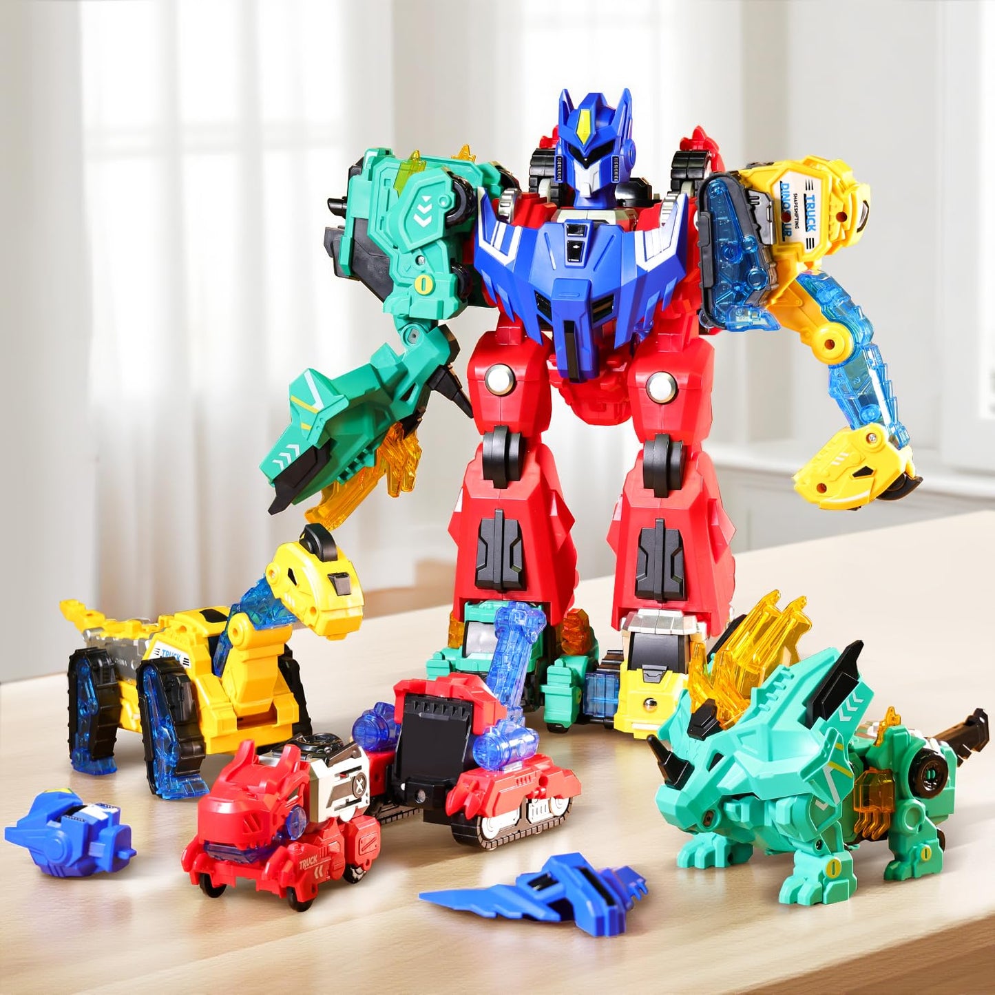 VEAIS - Magnetic Transformation Dinosaur Robot Toys, 6 in 1 Transformer Robot Toy for Kids, Easy Assembly Function, Robot Construction Vehicle Set for Kids