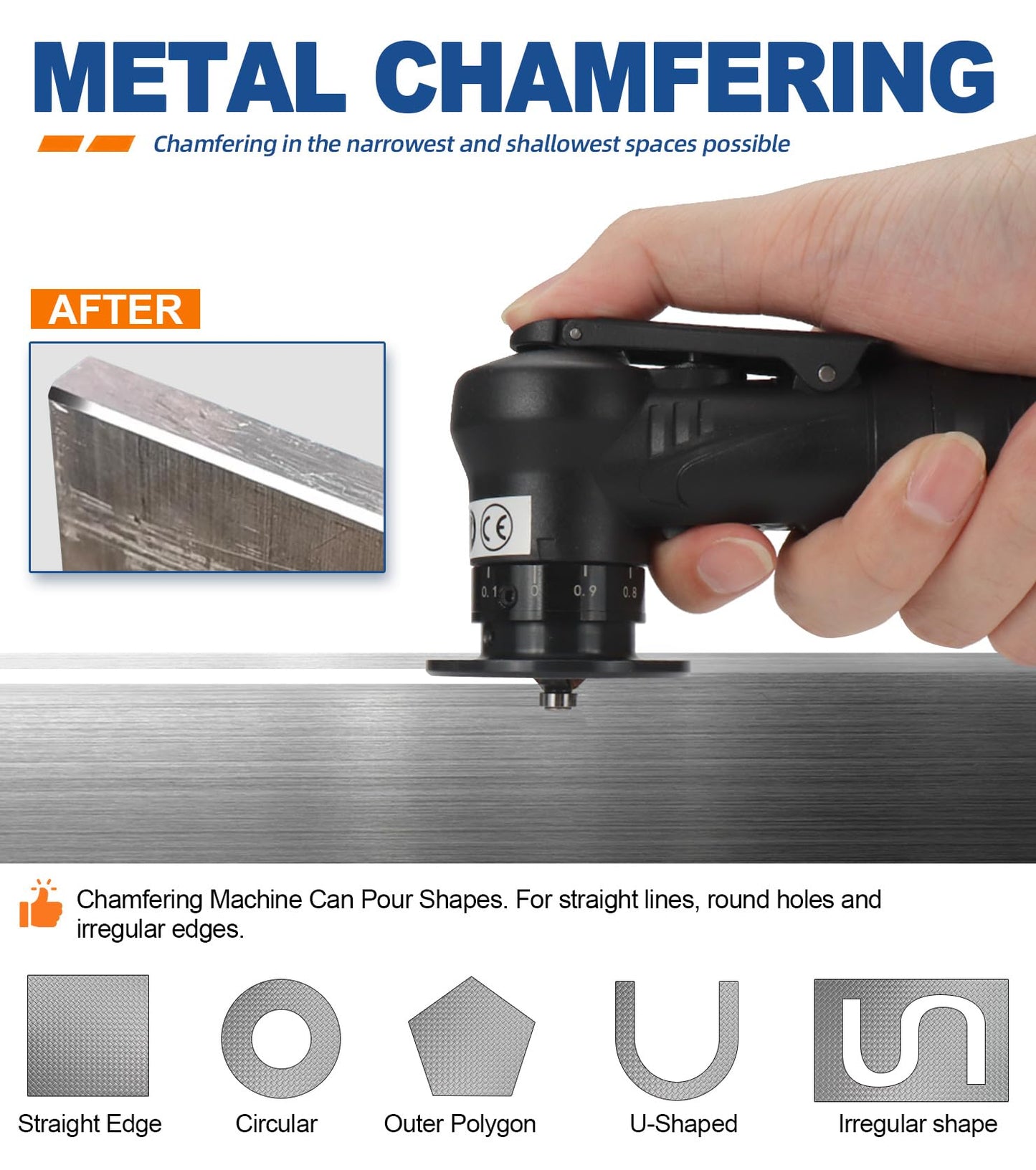 SI FANG Air Chamfer Tool for Metal Deburring Chamfering, Portable Handheld Pneumatic Mini Beveler, C0.1-2 Angle Quick Beveling & Trimming, with Replace Carbide Blades Inserts and Bearings