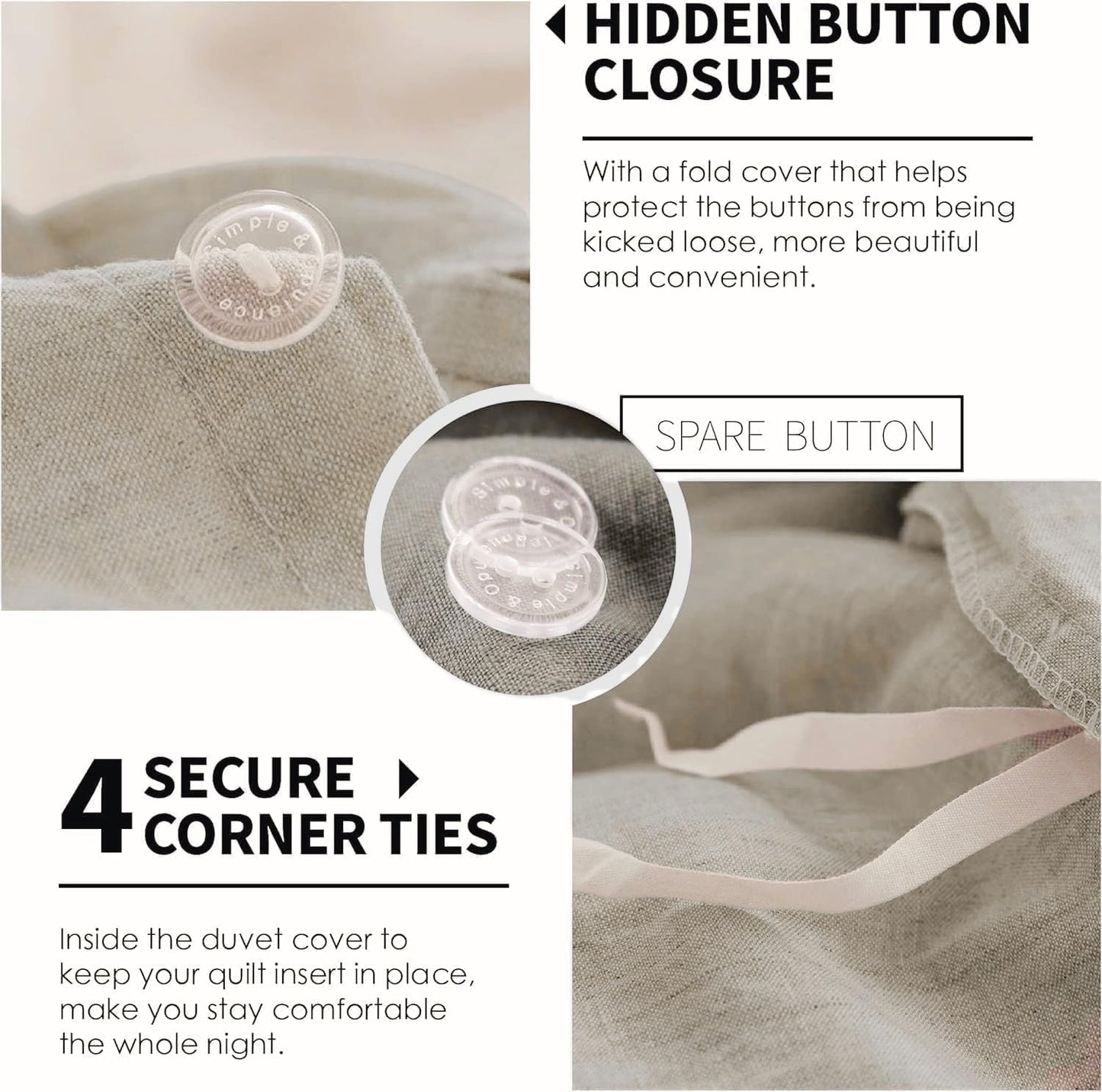 Simple&Opulence 100% Linen Duvet Cover Set, Natural French Flax Duvet Cover Twin Size, Breathable Soft Comfy Linen Bedding Comforter Cover with 1 Pillowcase (68"x86")