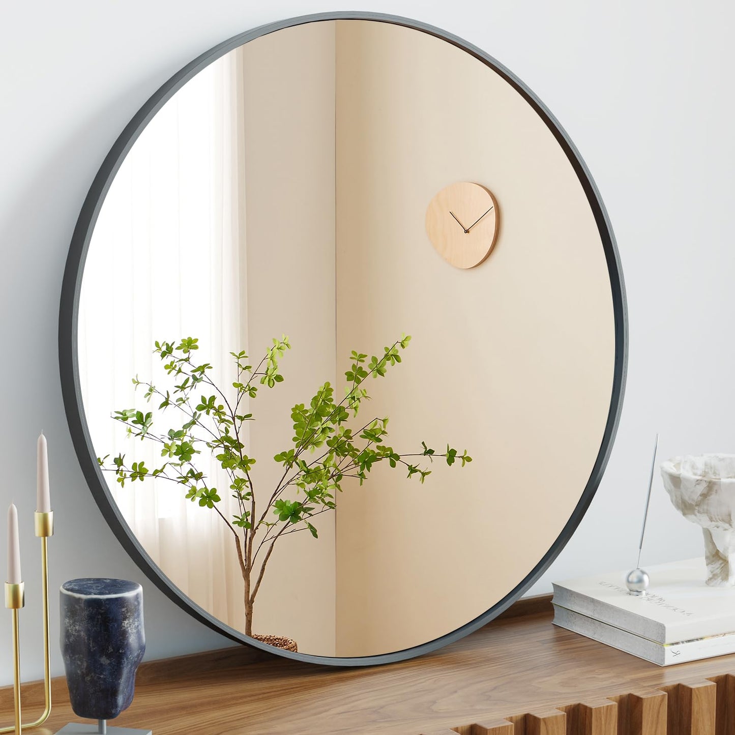 NEWBULIG Round Bathroom Mirror for Over Sink, 30 Inch Wall Mount Vanity Circle Mirror with Matte Metal Framed, Decor for Bathroom, Entryway, Bedroom, Black