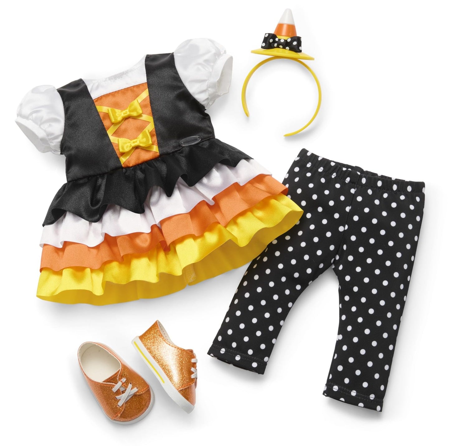 American Girl Trick-or-Treat Candy Halloween Costume for 18 inch Doll Clothes with Polka-dot Leggings, 4 pcs, Ages 6+