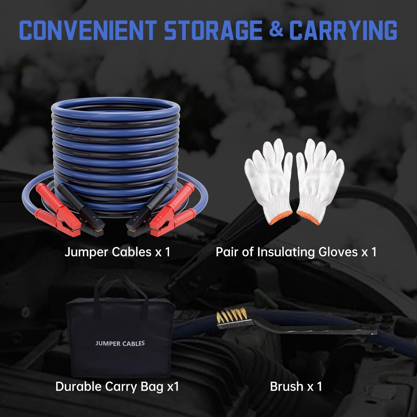 JYEARN Heavy Duty Jumper Cables, 0 Gauge 30 Feet 1000AMP, Automotive Booster Cables for 12V & 24V Cars, Jump Starter for Dead or Weak Batteries, Suitable for 8L Gas & 6L Diesel, Includes Carry Bag