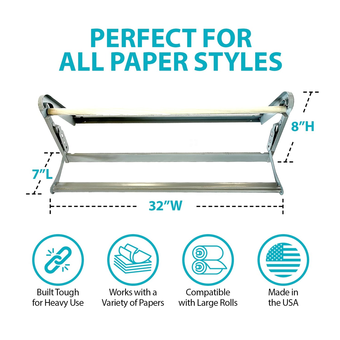 MetCrafted 30" Paper Roll Dispenser with Cutter - Wall Mount or Desktop Metal Straight Edge Cutter - Fits Craft Paper Roll, Freezer, Wrapping, Butcher Paper, or Cling Film - Non-Sharp Edge, Grey