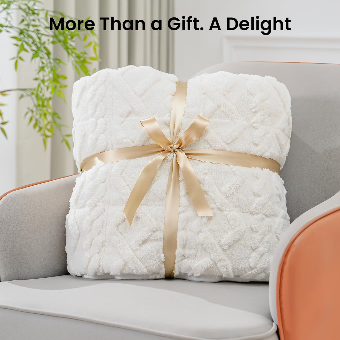 Drewin Weighted Blanket 15lbs Queen Size, Soft and Thick Jacquard Sherpa Throw Blanket for Calm and Relax, Dual Sided Ultra Cozy Fluffy Heavy Blankets with Ceramic Beads, 60 x 80 inches, Cream White