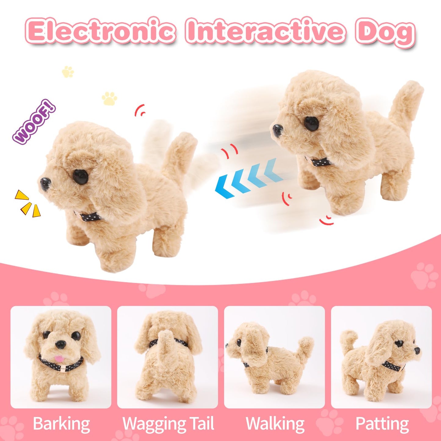 Volmop 14 Pcs Dog Toys for Kids Walking Barking Electronic Interactive Plush Puppy Toy with Carrier and Accessories Pet Care Toy Set for Kids Girls Boys 3 4 5 6+