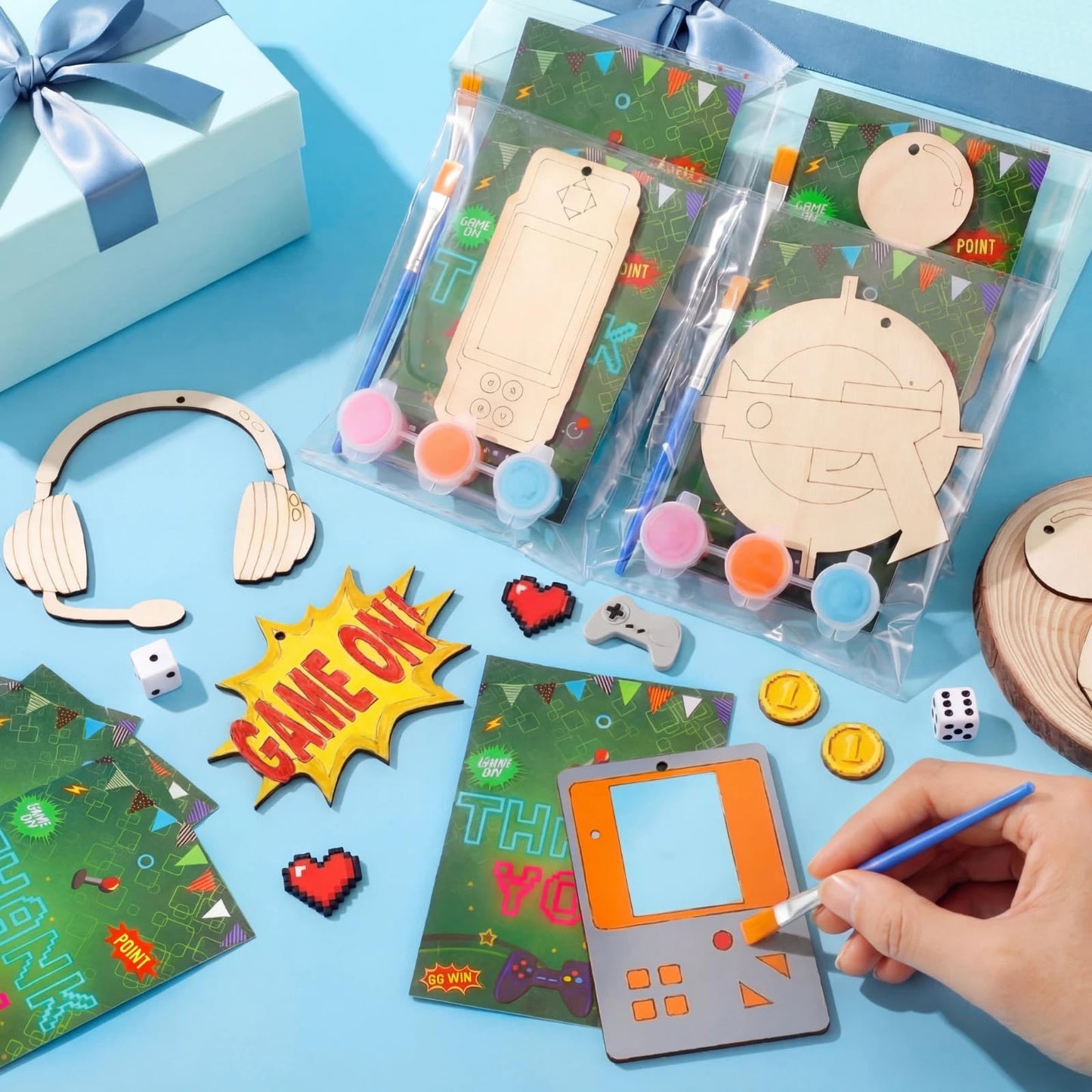 Saypacck 24 Pcs Art Painting Party Favors Wooden Painting Craft Kits Birthday Party Supplies with Organza Bag for Goodie Bags Fillers Adult Thank You Gifts