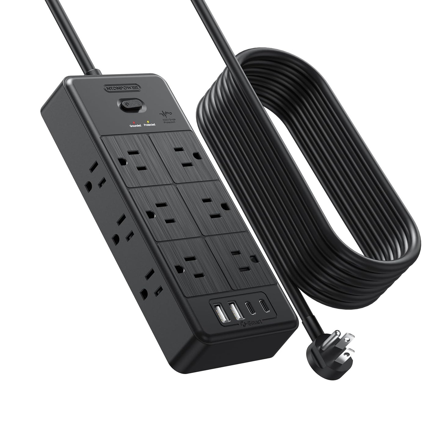 Surge Protector Extension Cord 15FT, NTONPOWER 4000J Surge Protector Power Strip with 12 Outlets & 4 USB Ports (2 USB C), 3 Side Outlet Extender, Wall Mounted Extension Cord for Home Office