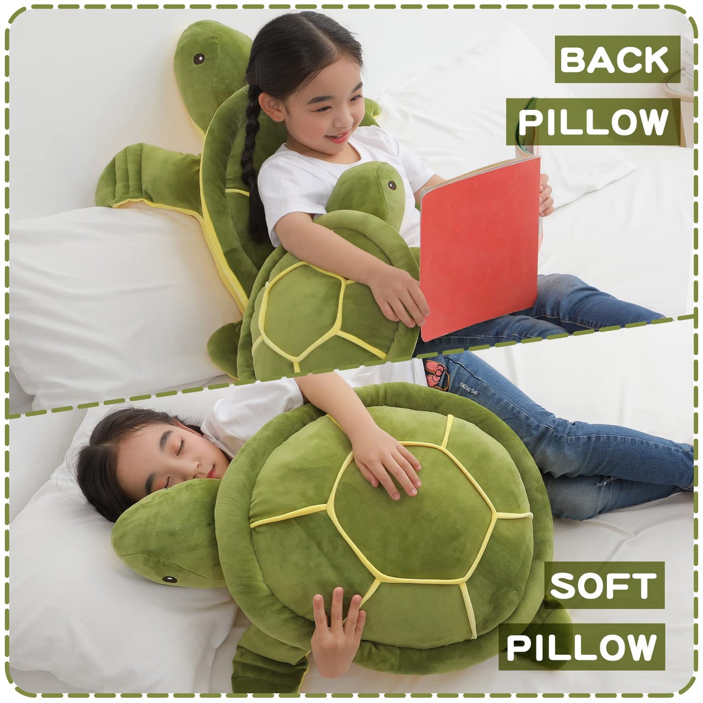 28 inch Big Green Sea Turtle Stuffed Animals Giant Soft Plush Toys, Large Ocean Turtle Plushies Body Pillow, Gifts for Kid Boys, Girls, Girlfriend, Birthday, Easter