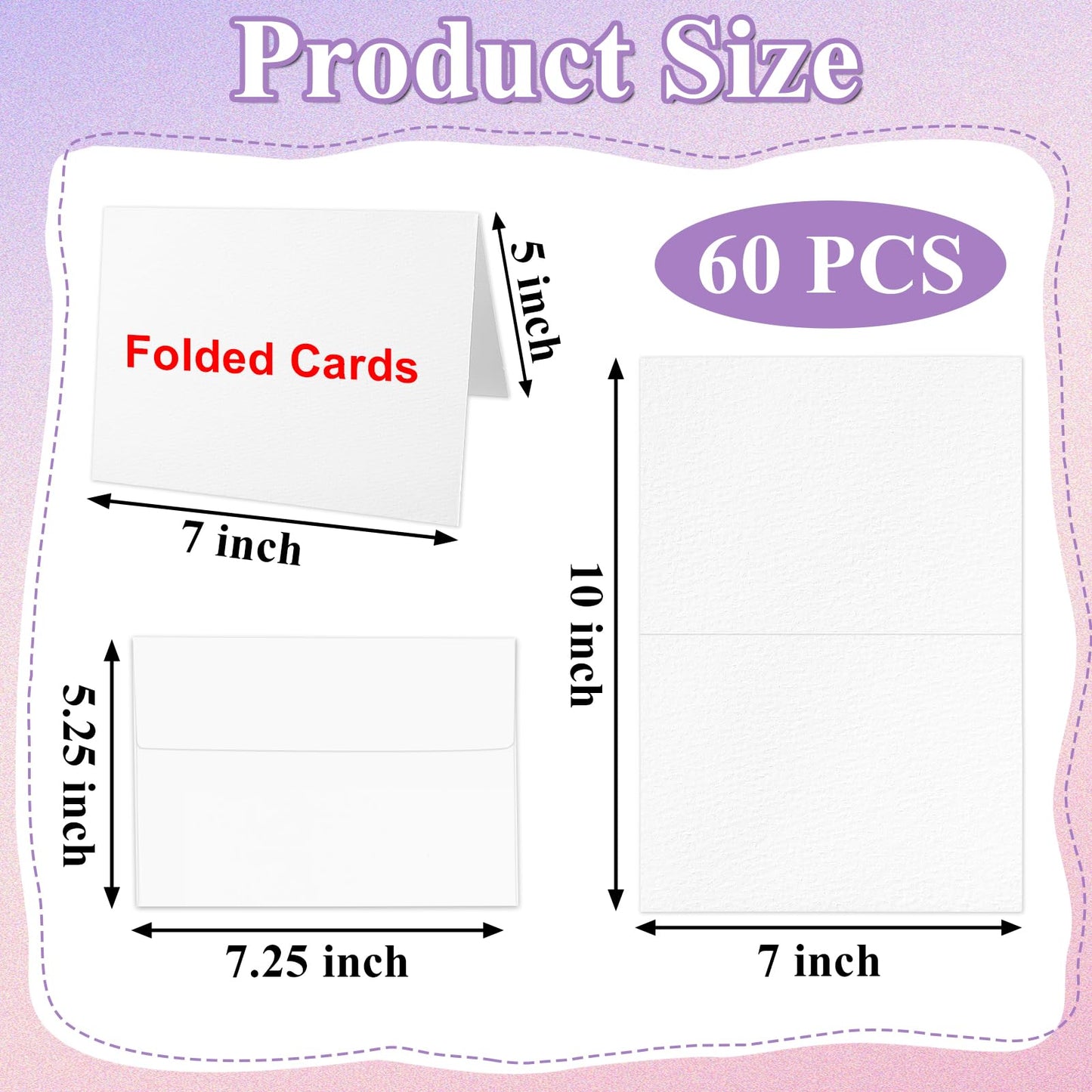 Yalumo 60 Sets Watercolor Cards with Envelopes, Foldable Blank 5x7 Inch 140lb/300gsm 100% Cotton Cold Press Paper, Acid-Free Thick Cards for DIY Painting, Greeting, Thanks, Thanks, and Holiday Crafts