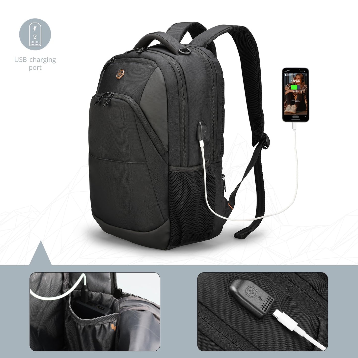 Swissdigital Design Travel Laptop Backpack, College Laptops Backpack with USB Charging Port for Men & Women Fits 16 Inch Notebook (ANDWIL SD1670) One Nation One World