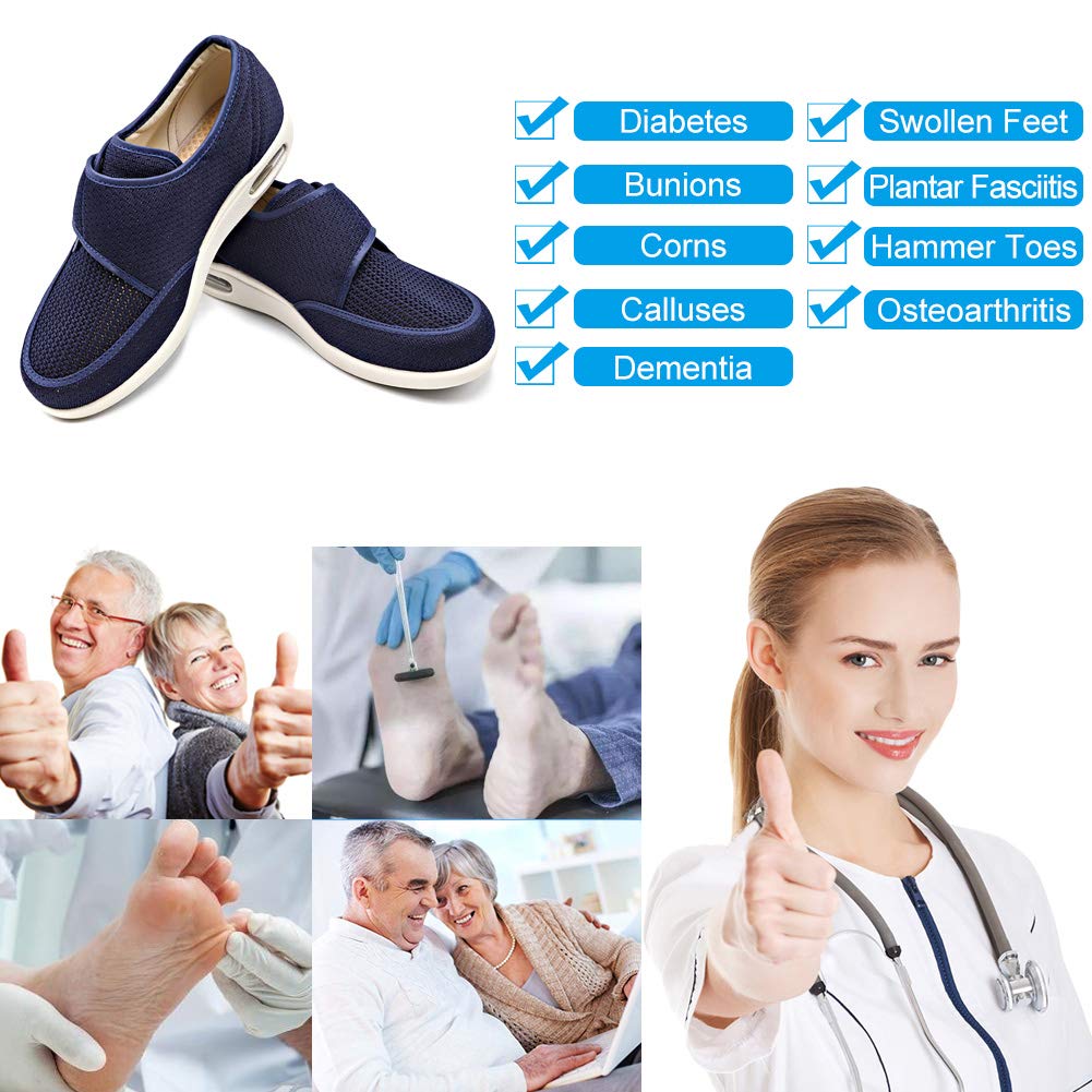 Orthoshoes Mens Diabetic Edema Shoes Lightweight Walking Mesh Breathable Wide Sneakers Strap Adjustable Easy On and Off for Elderly, Swollen Feet, Plantar Fasciitis