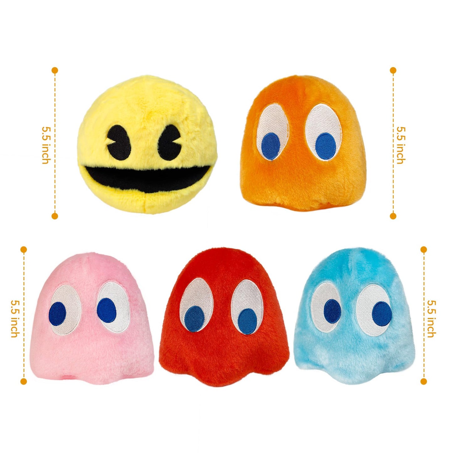 WjcnPac-Man 6inches Plush, Set of 5 Pacman Toys Can Be Used for Party Decoration, Soft and Comfortable Pacman Stuffed Animal, Suitable for Birthday Gifts, Children's Day Giftsetc.