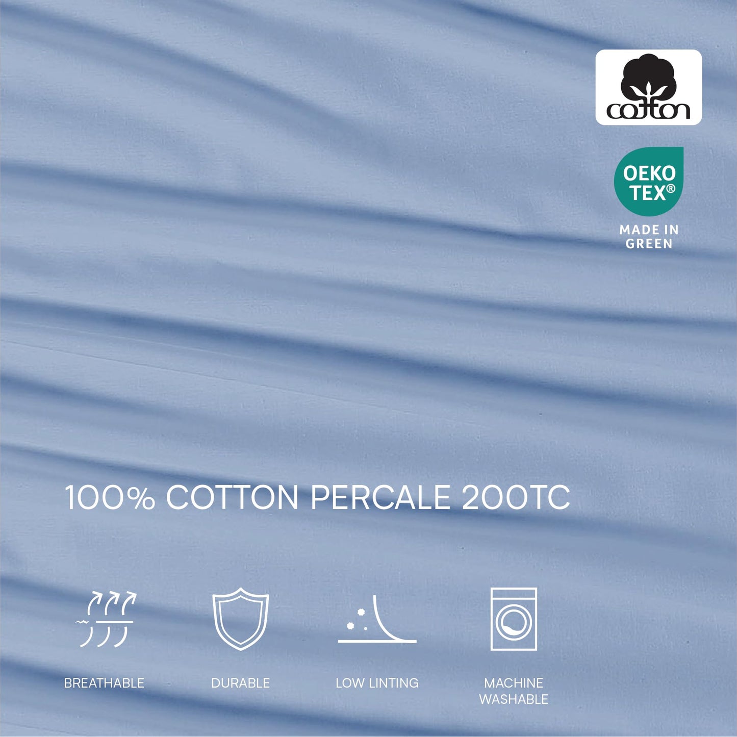 Lacoste 100% Cotton Percale 4-Piece Sheet Set – Cool, Crisp, Matte, and Durable, Oeko-Tex Certified – Solid, Allure Blue, Full