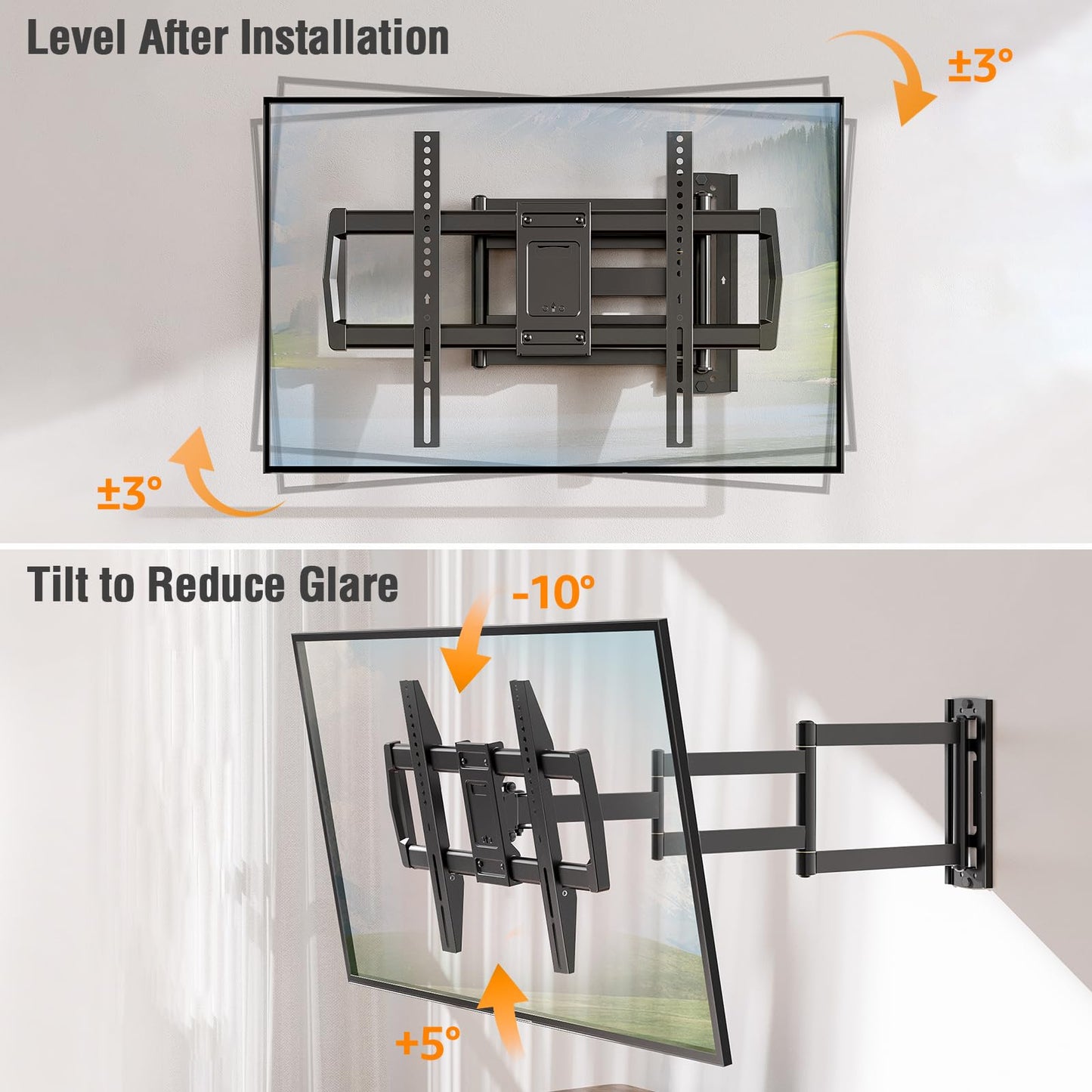 ELIVED Long Arm TV Wall Mount for Most 42-75 Inch TVs, 37.9 Inch Long Extension Corner TV Mount, Full Motion Wall Mount tv Bracket Swivel and Tilt, Holds up to 99 lbs. Max VESA 600x400mm