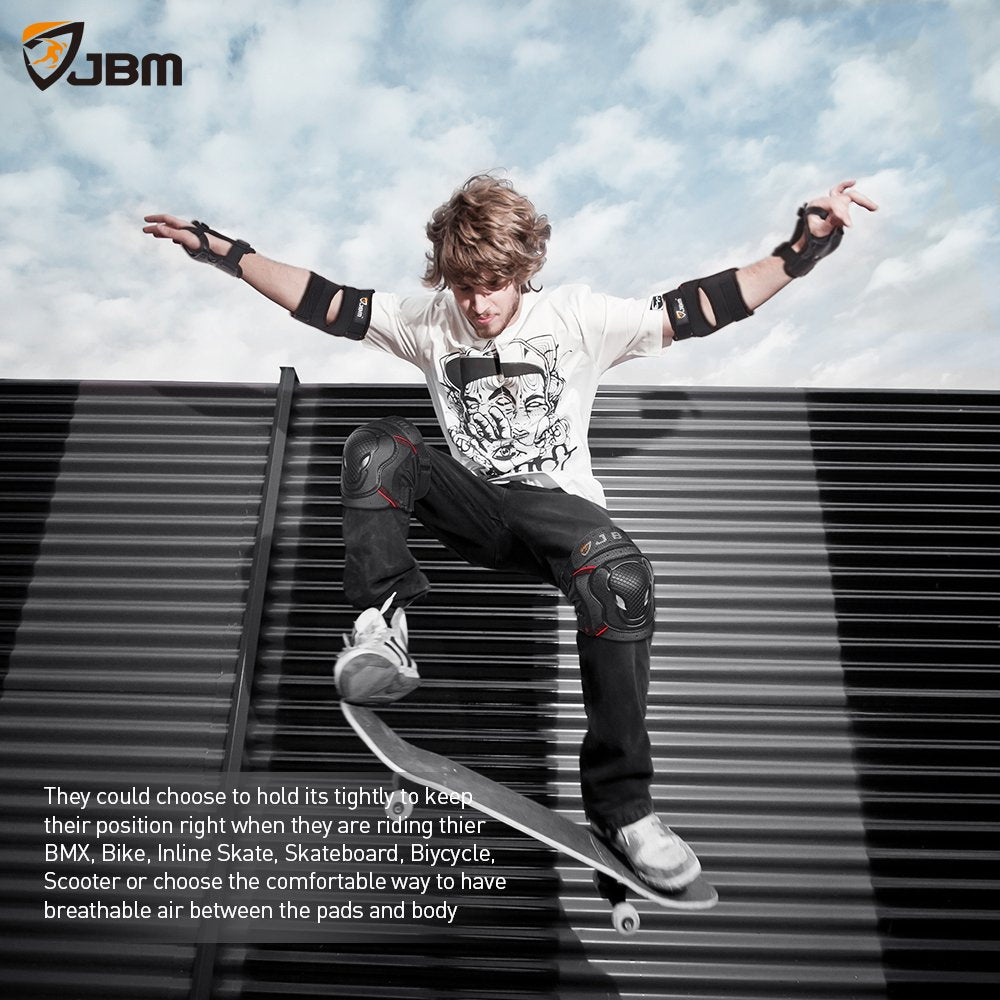 JBM Adult Youth Bike Knee Pads and Elbow Pads with Wrist Guards Protective Gear Set for Biking, Riding, Cycling and Multi Sports Scooter, Skateboard
