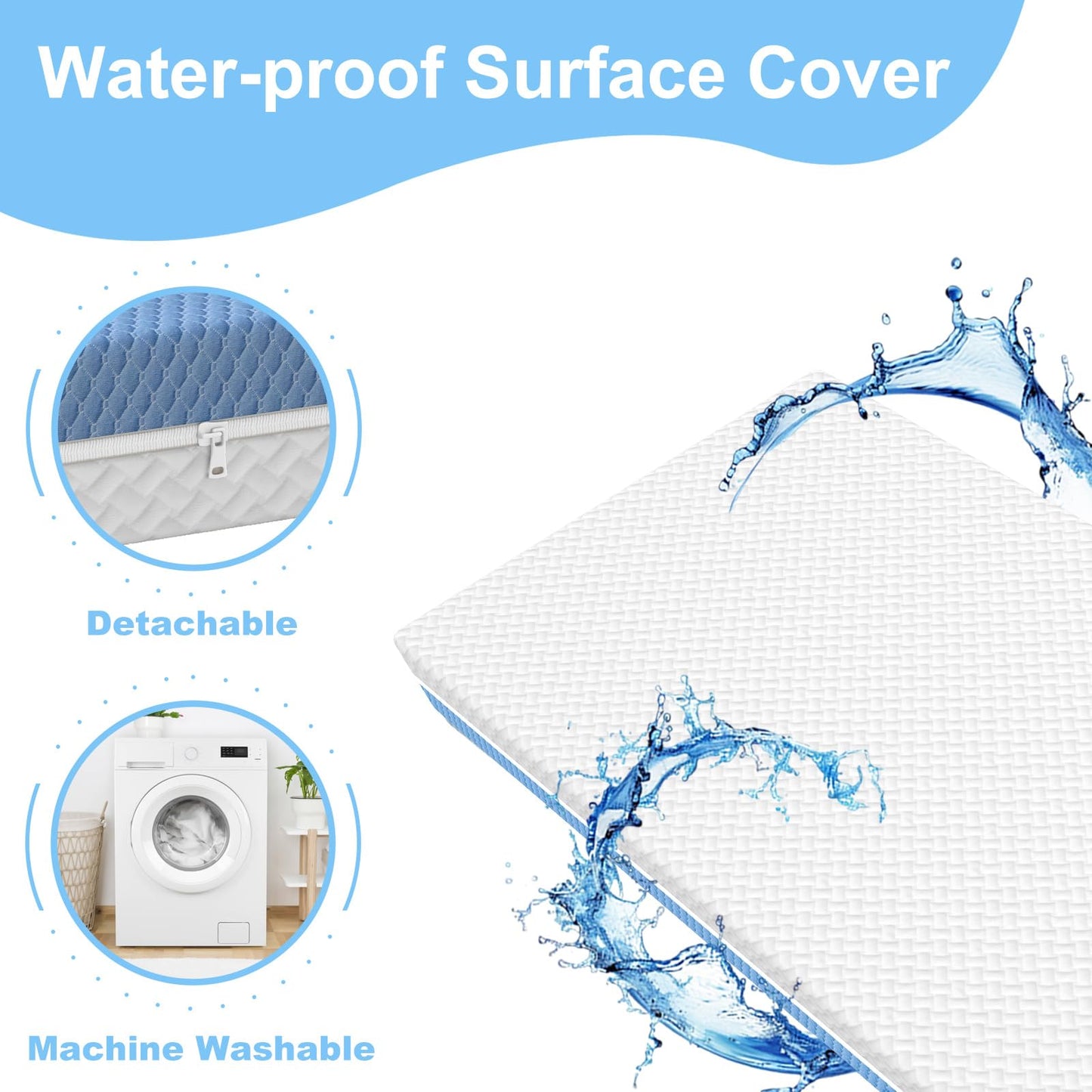 pareler bear 5"x 27.5"x52" Mattress, 2-Stage Dual-Sided Odorless & Noiseless Glue Free, 2 Independent Foam Layers, Water-Proof, Detachable and Washable, Pure White & Blue