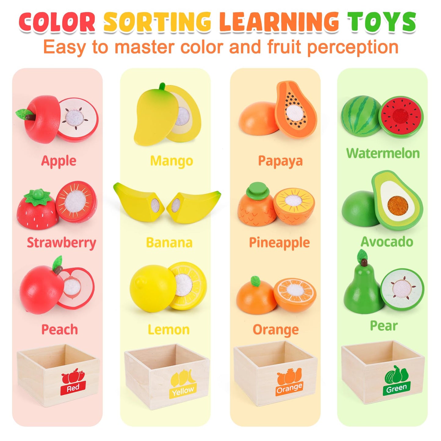 ATOYUS Wooden Play Food Set Toys for Toddlers 1-3, Kids Toy Play Kitchen Accessories, Cutting Fruits Pretend Food with Storage Boxes, Christmas Birthday Gifts for 1 2 3 Year Old Baby Boys Girls