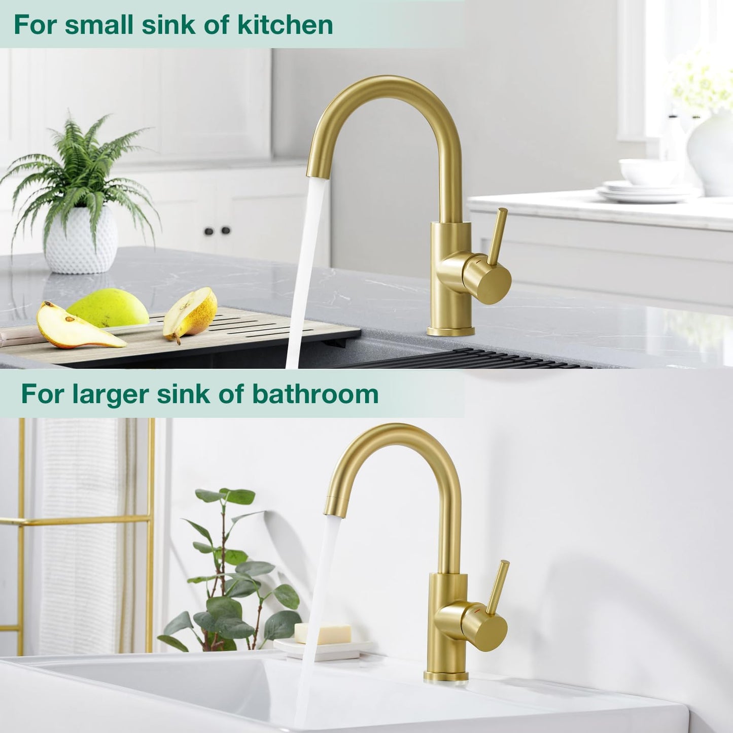 CREA Bar Sink Faucet Single Hole,Brushed Gold Faucets for Large Bathroom Basin/Small Kitchen Sink,Stainless Steel with Deck Plate,Prep Wet Bar Lavatory Vanity Outdoor