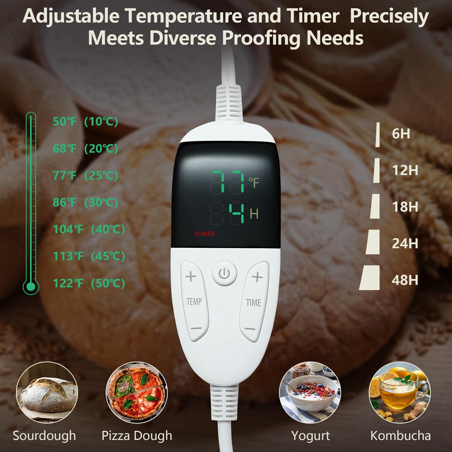 Folding Bread Proofing Box with Temp Control(50-122℉) & 48H Timer, Dough Proofer with Metal Rack, Proofing Box for Sourdough, Bread Baking, Pizza, Yogurt, Kombucha, Space-Saving & Easy to Use