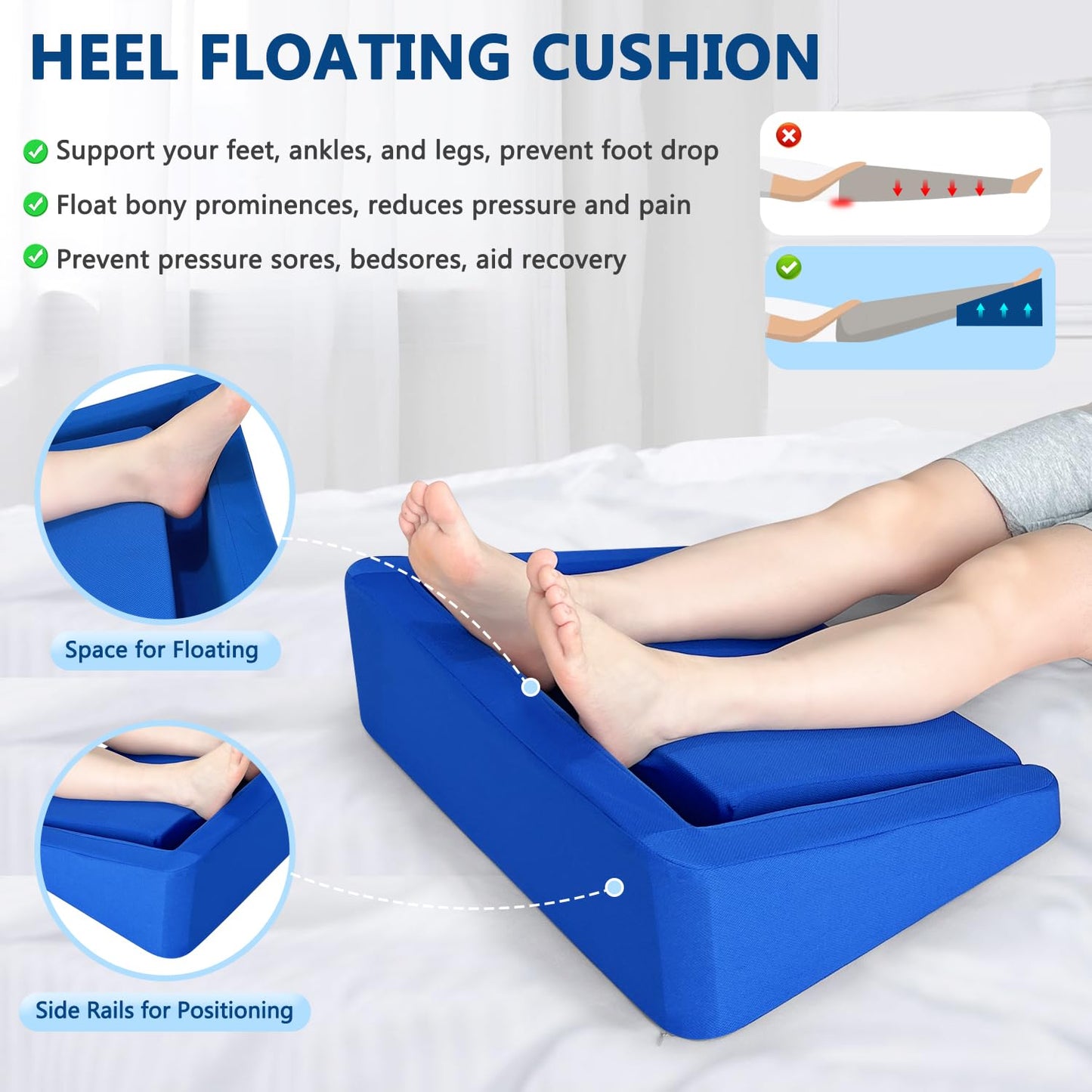 KAAMOS Heel Offloading Cushion Footbed for Bedsore Heel Protectors for Pressure Sores Foot Elevation Pillow Post Surgery Ankle Protector Cushion Leg Support Positioning Pillows for Bedridden Patient