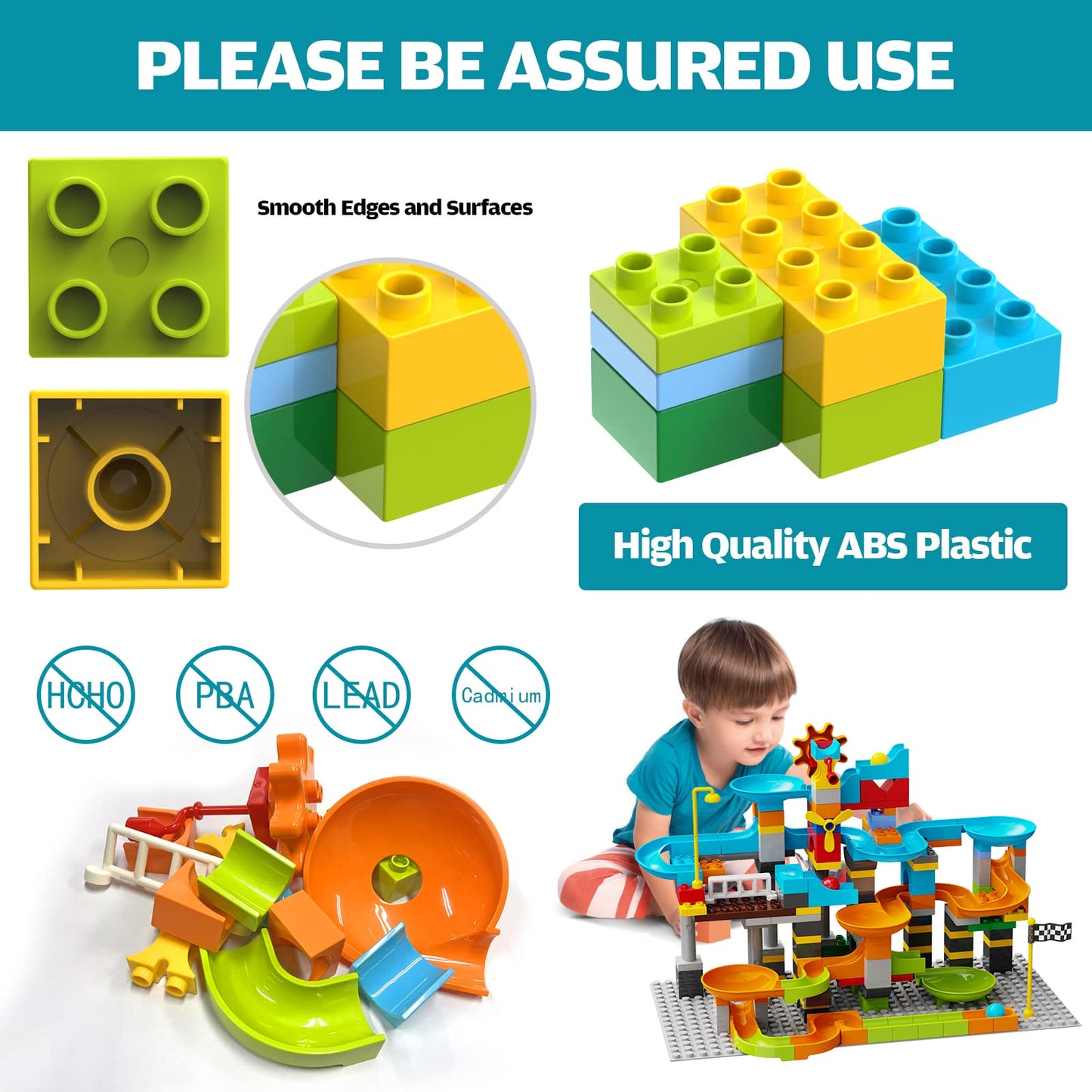 JIXIn 3in1 Marble Runs for Kids 4-8/Building Blocks Compatible with LEGO DUPLOS for Age 2-5/Marble Run for Kids Ages 3-5 STEM Toy Set with 164 Pcs Classic Big Block/Gift Toys for Kids Age 3 4 5 6 7 8+
