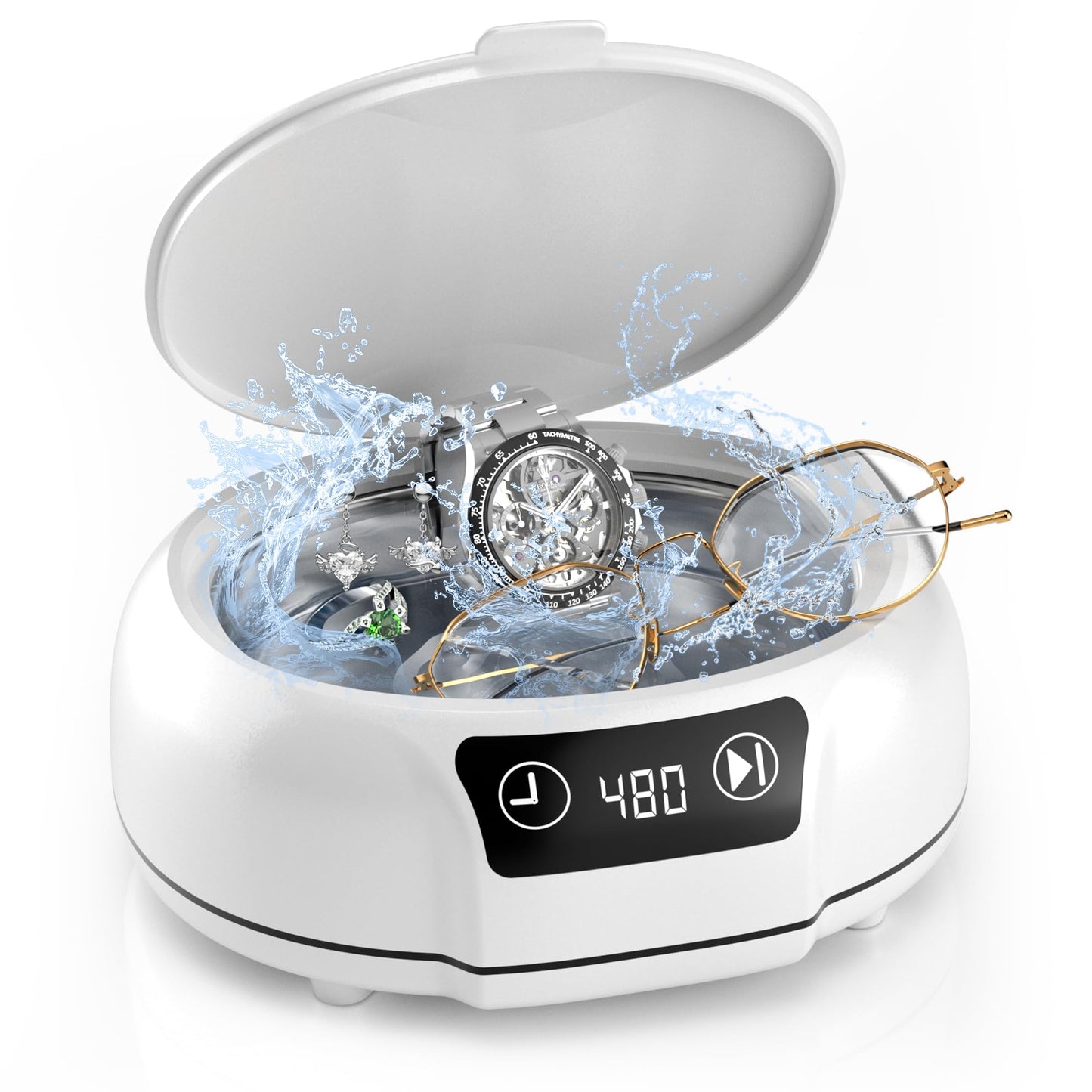 KUNPHY Jewelry Cleaner, 700ml(24.5 Oz) 48KHz Ultrasonic Jewelry Cleaner with 3 Digital Timers, Ultrasonic Cleaner for Silver, Gold Jewelry, Glasses, Rings, Diamond
