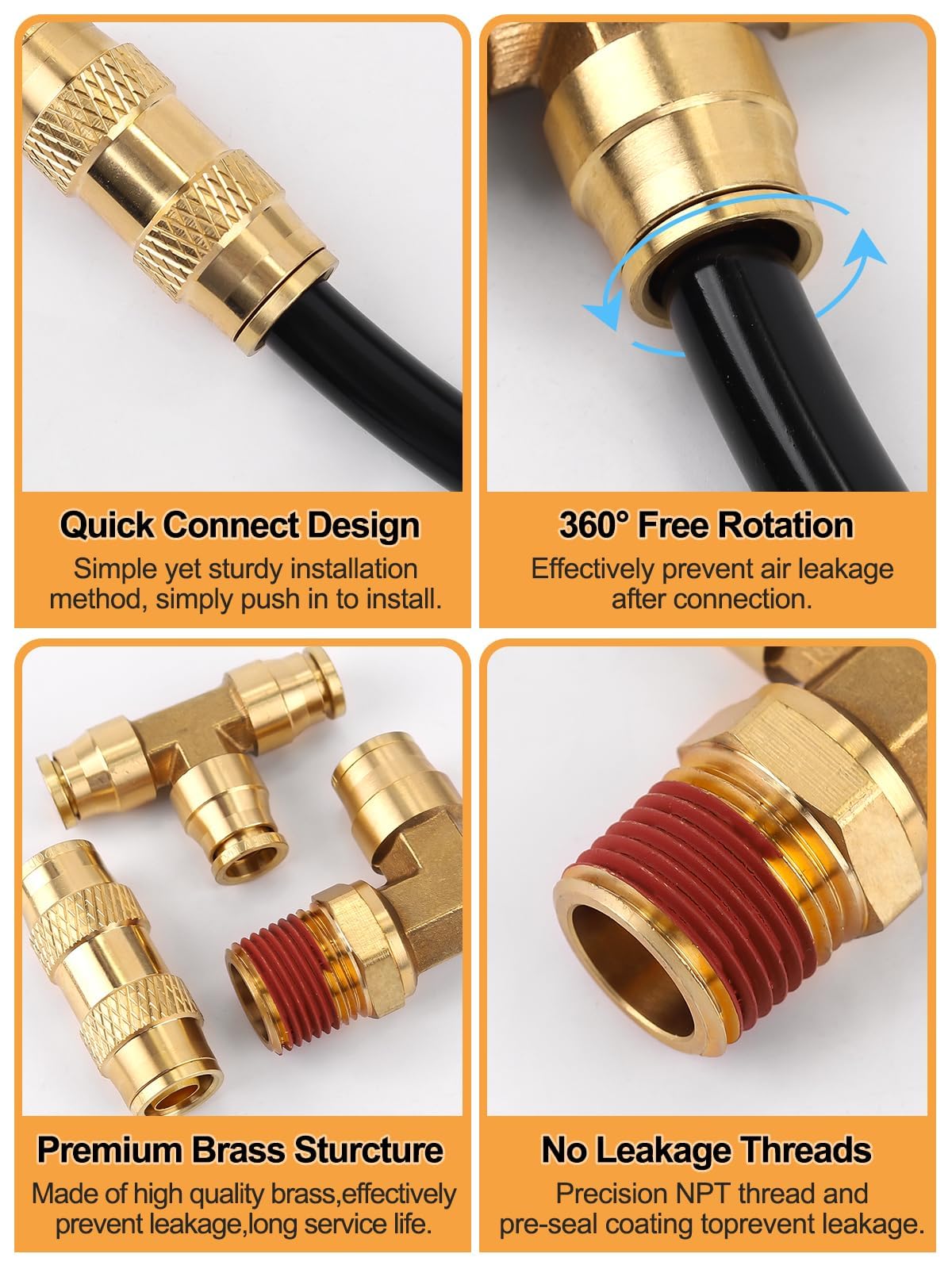 76PCS Quick Connect Brass DOT Air Line Fitting Kit, Kalolary Brass Hose Fittings 1/4" 3/8" 1/2" 1/8" Brake Line Repair Kit Push To Connect Fittings with NPT Threads Air Hose for Workshop Car