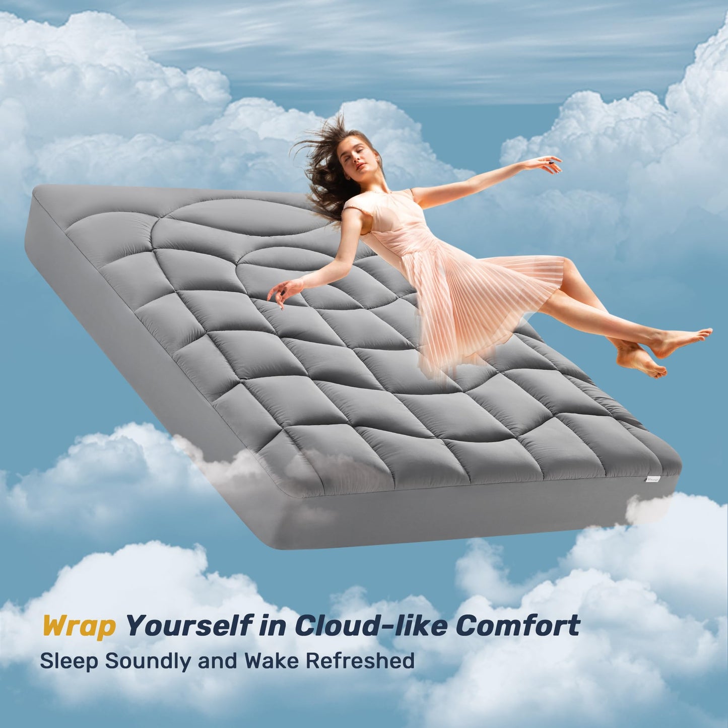 Queen Mattress Pad Waterproof - Ergonomic Quilted Fitted Queen Mattress Topper, 5-Layers Noiseless Washable Mattress Protector Cover with 8"-21" Deep Pocket (Grey, 60x80)