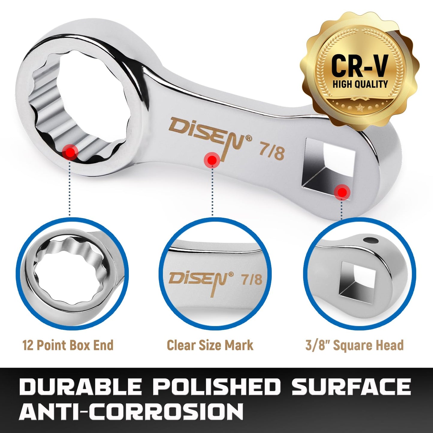 DISEN 9pcs Torque Adapter Set SAE, Durable Torque Wrench Adapter, Torque Adapter 3/8" Drive, 12 Point, Set Including 3/8", 7/16," 1/2", 9/16", 5/8", 11/16", 3/4", 13/16", 7/8"