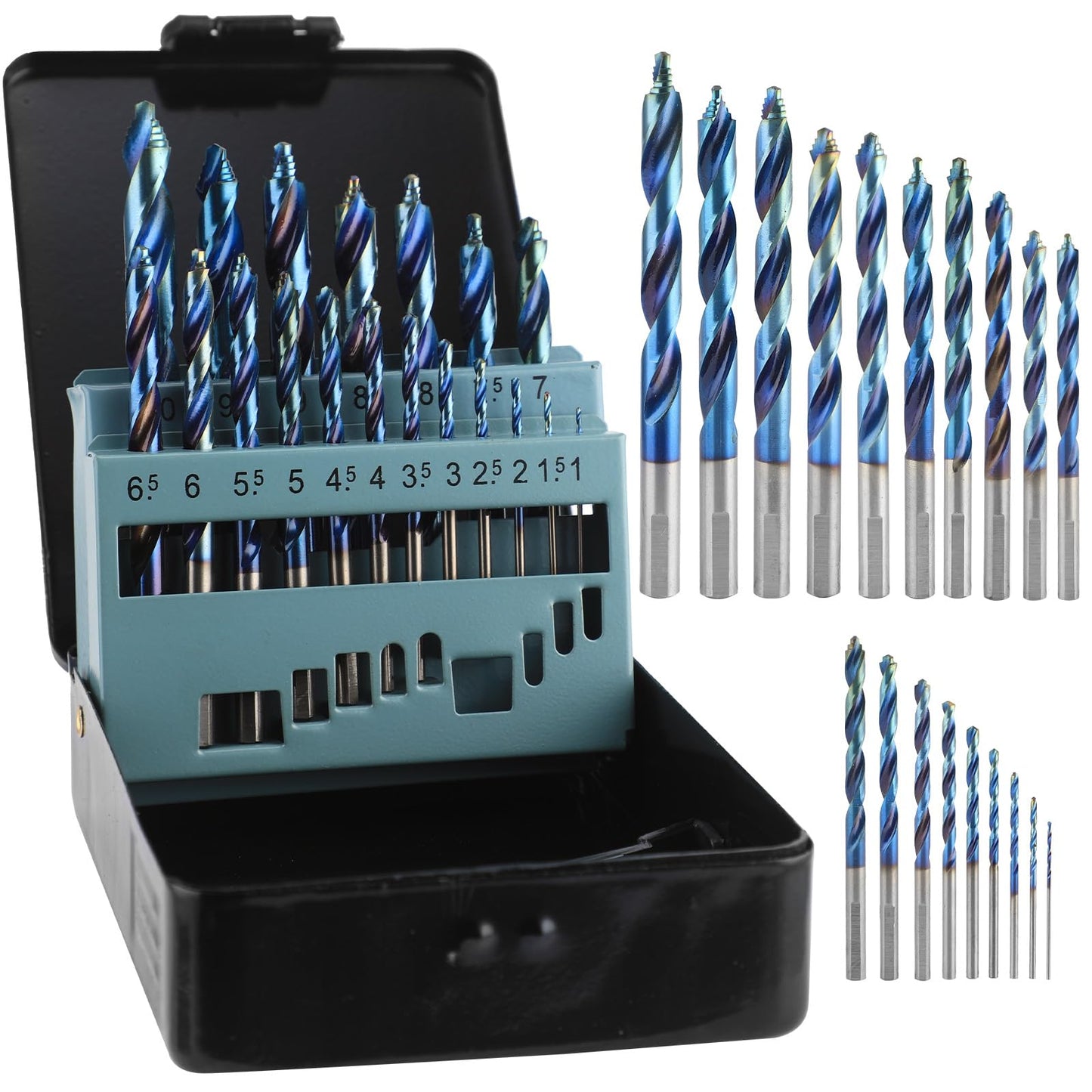 TVWVT 19 Pcs Cobalt Drill Bit Set, Stepped Point Drill Bit M35 HSS Twist Jobber Length for Hardened Metal, Stainless Steel, Cast Iron and Wood Plastic,Metal Indexed Storage Case