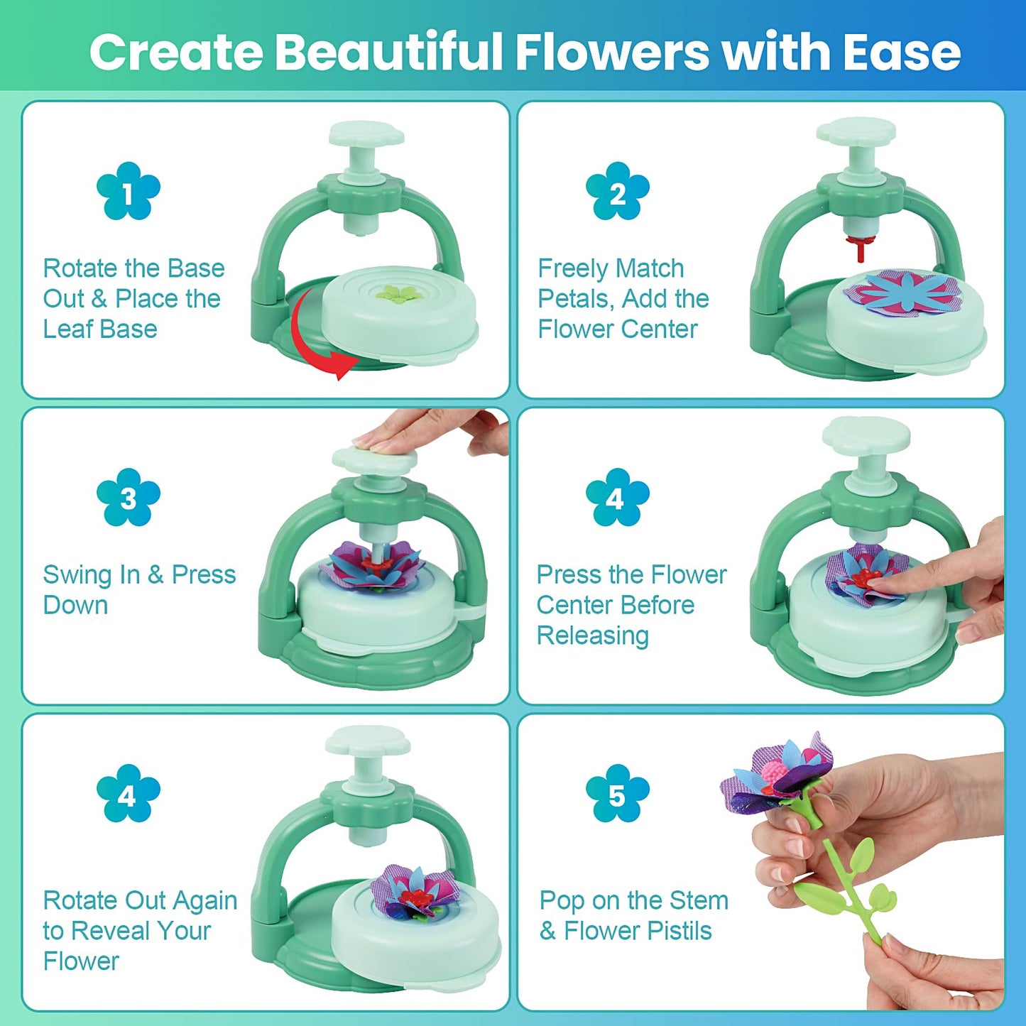BIRANCO. Flower Bouquet Making Kit for Kids - Build Your Own Flower Market, Arts and Crafts Toys for Girls Ages 4-8, Educational Activity with Rich Accessories, Large