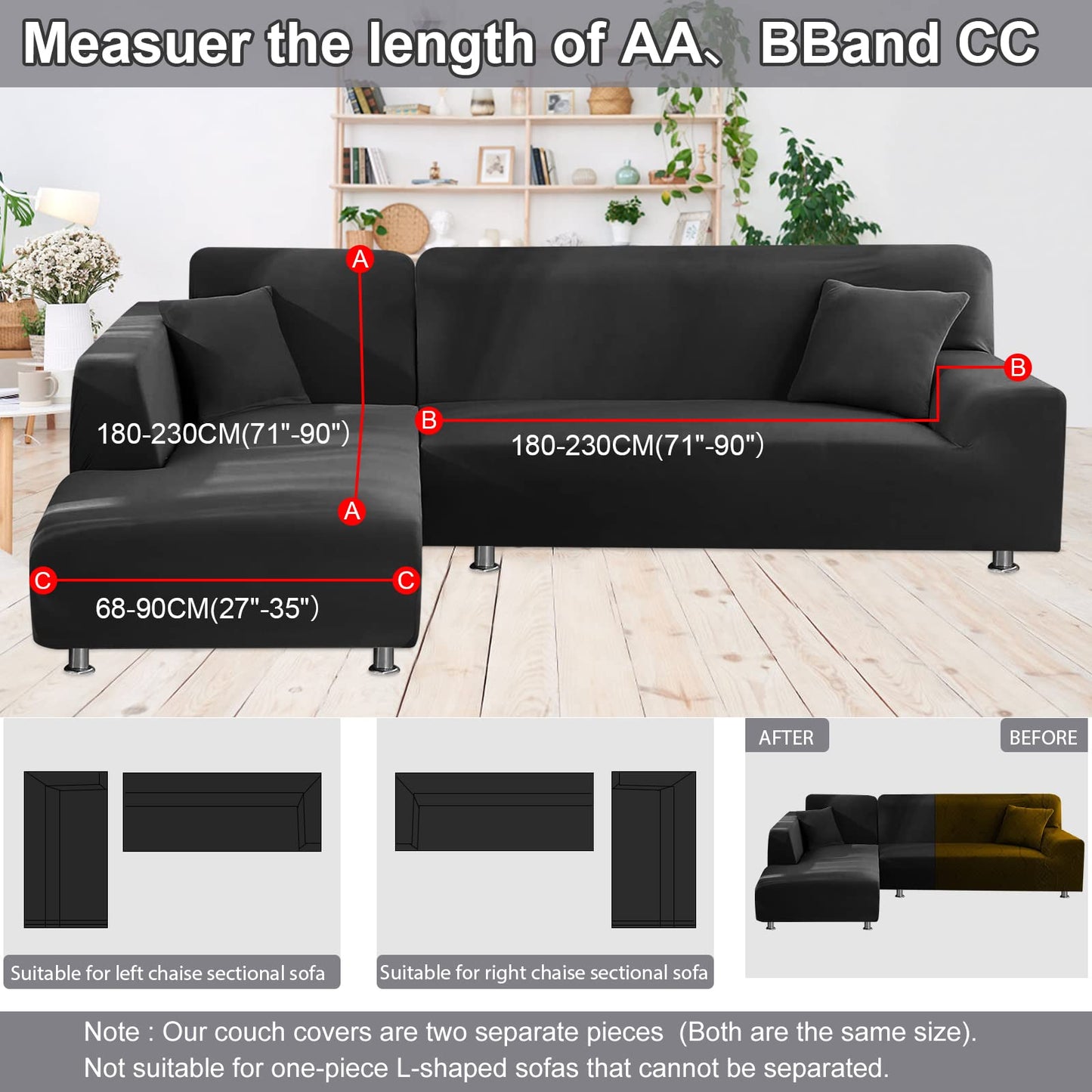 NAISI Couch Cover L Shape 2 Pieces Sofa Cover Soft Stretch Slipcovers with 2pcs Pillowcases Furniture Protector Sectional Couch Covers 3 Seater + 3 Seater(Black)