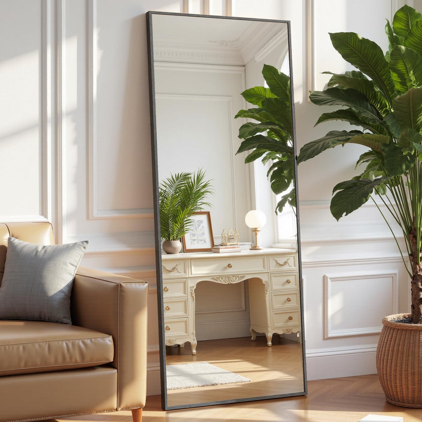 NEWBULIG Full Length Mirror, 59"x16" Full Body Mirror, Standing with Tempered Glass, Hanging or Leaning for Wall, Aluminum Alloy Thin Frame Floor Standing for Bedroom, Cloakroom, Black