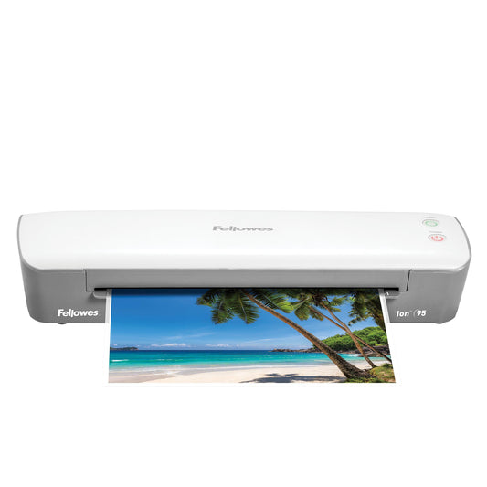 Fellowes Ion 95 Thermal Laminator for Home, School or Office with 15 Pouch Starter Kit, Easy to Use, Quick Warm-Up, Jam-Free, White/Grey (5247201)