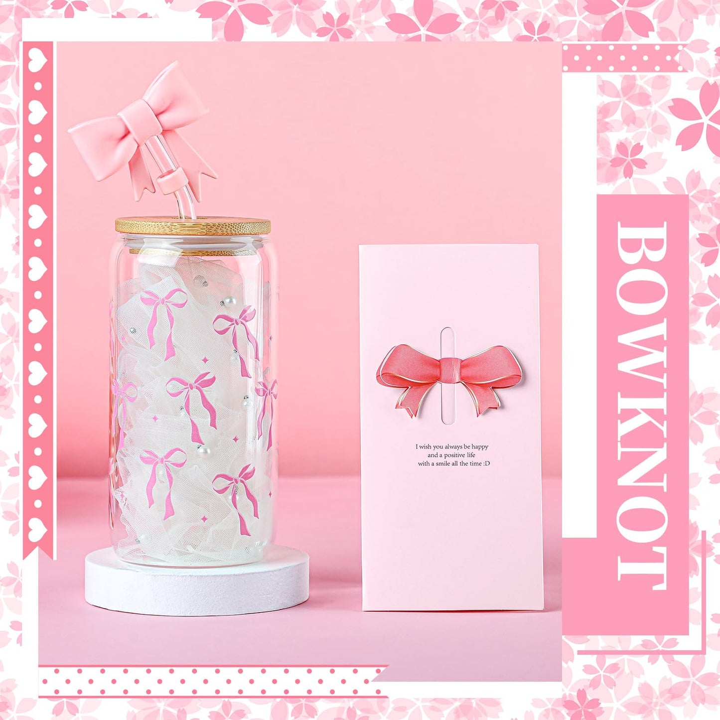 Skylety Pink Bow Gift Set Birthday Basket for Women Coquette Bow Teen Girl Happy Birthday Box Girl Gift for Her Friend Daughter Niece Women Sister Teenage