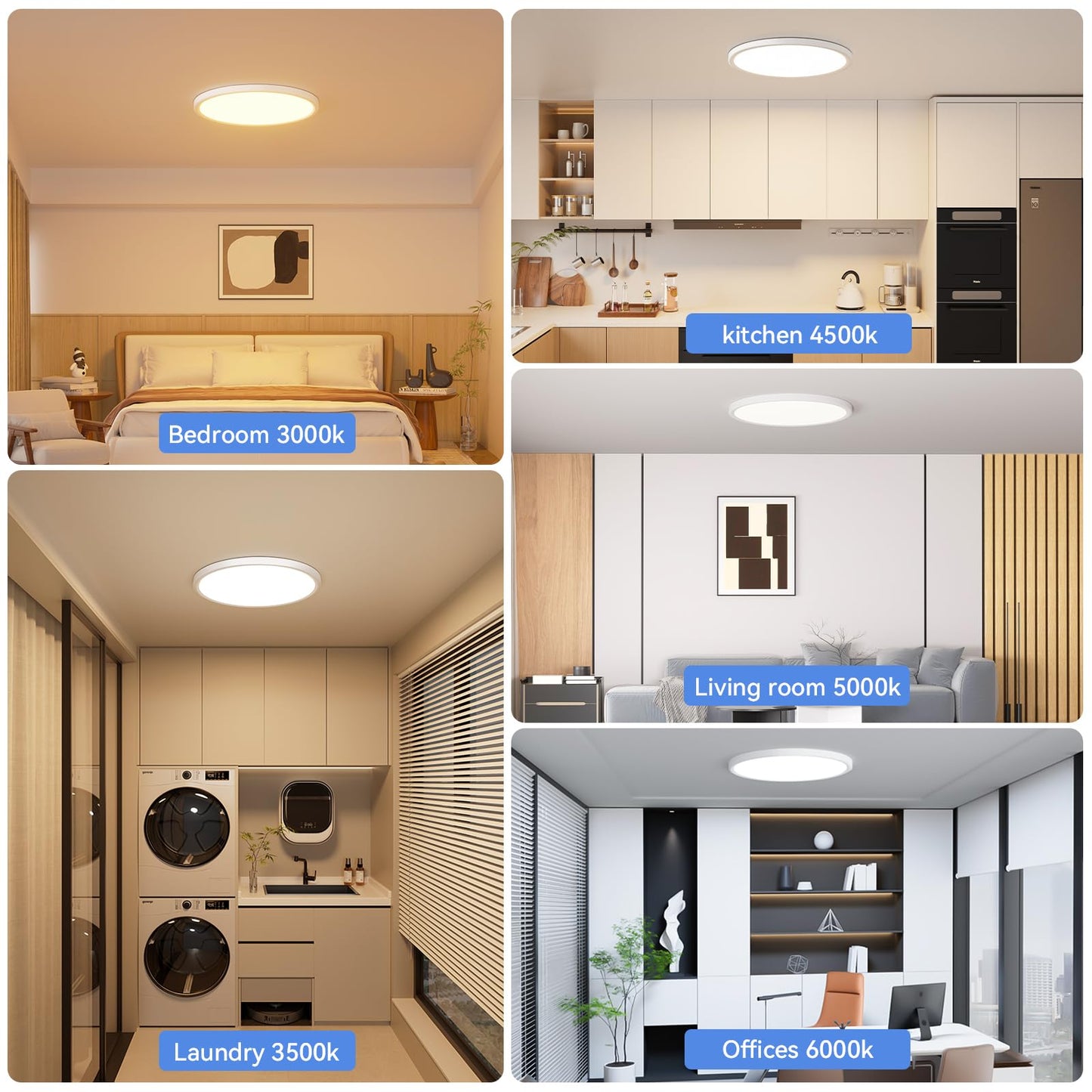 6 Pack 12 Inch Dimmable LED Flush Mount Ceiling Light Fixture 28W 3200LM 5 Color Temperature in One Super Slim Round Ceiling Lamp Low Profile Ceiling Lights for Living Bedroom Kitchen Laundry White