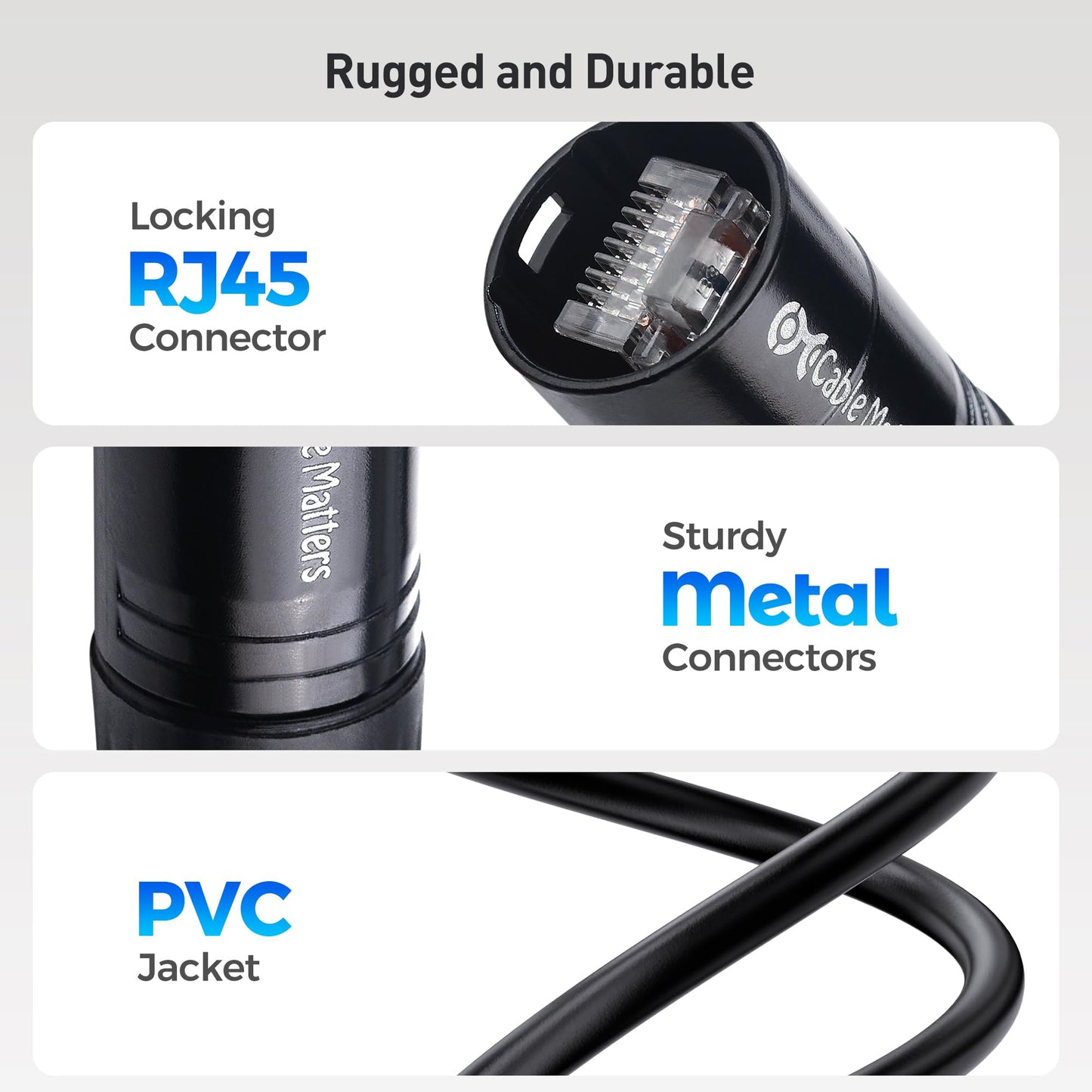 Cable Matters Long Shielded Cat6 Ethernet Cable Compatible with EtherCON RJ45 Connectors in Black - 100 ft for Professional Audio, Video, and Networking Applications