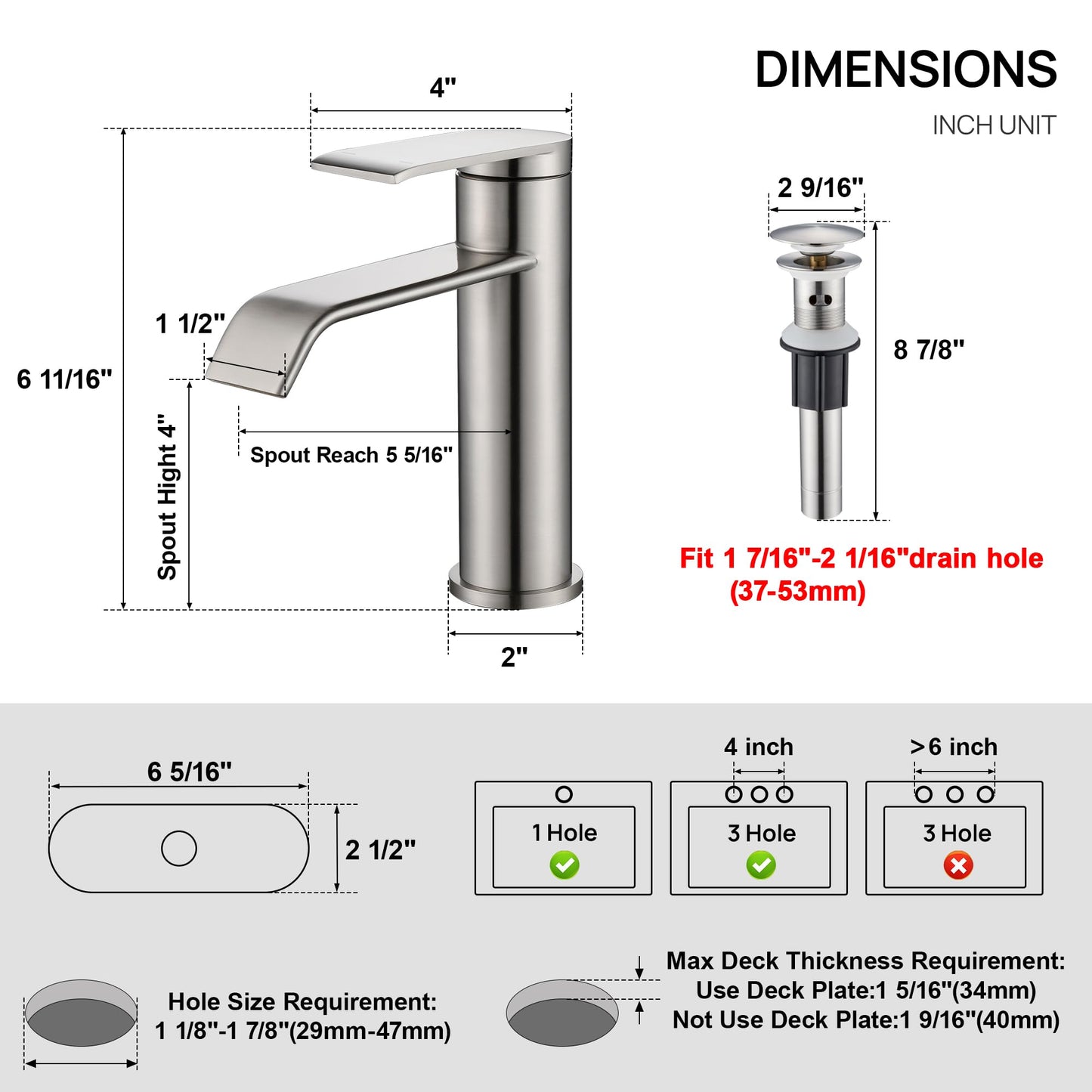 GAGALIFE Bathroom Faucet 1 Hole, Brushed Nickel Bathroom Sink Faucet with Metal Pop-up Drain Supply Lines and Deck, Modern Waterfall Bathroom Faucets Single Handle, JJL-MP-7001BN