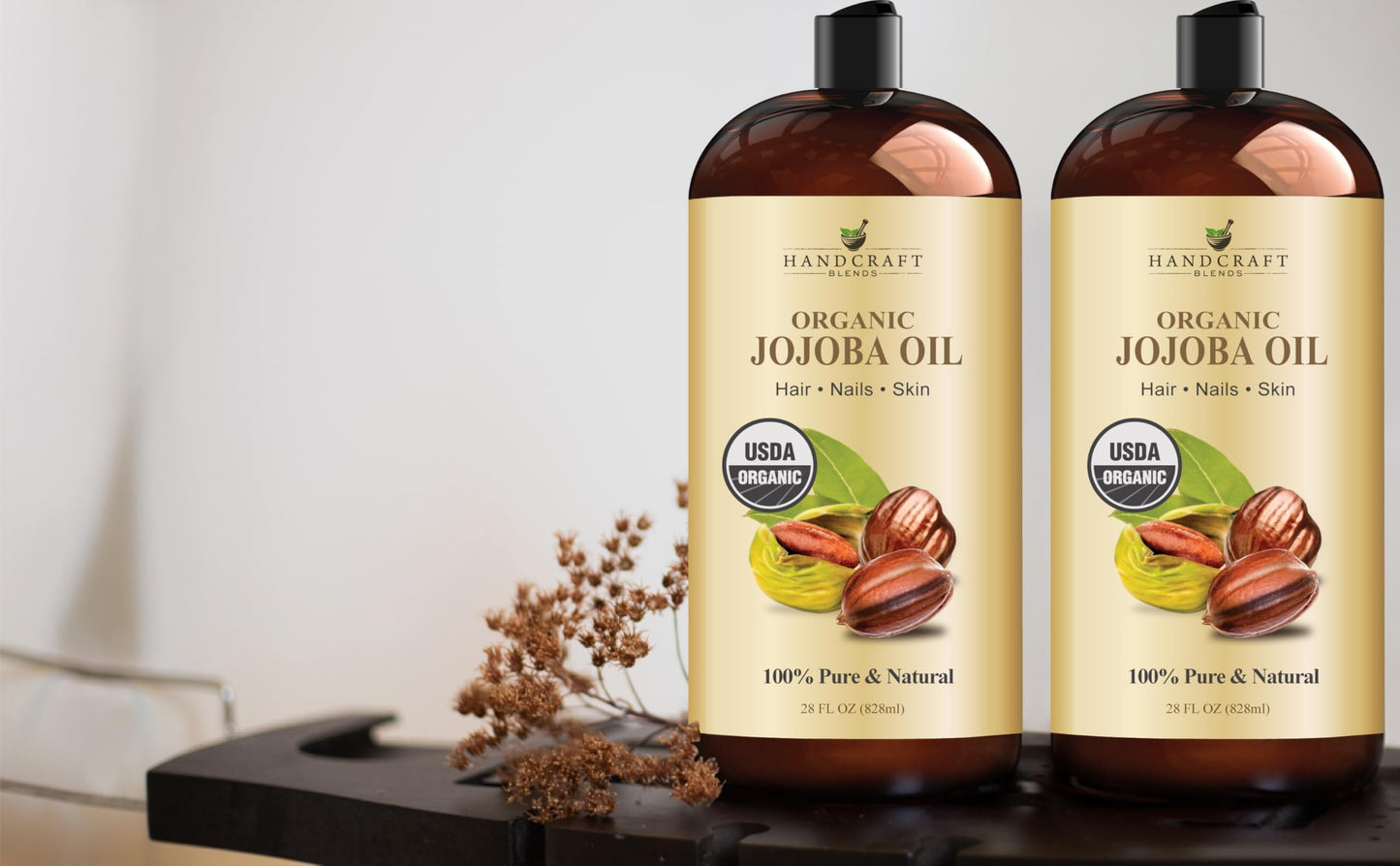 Handcraft Blends USDA Organic Jojoba Oil - Cold-Pressed 28 Fl Oz - 100% Pure and Natural - Premium Grade Carrier Oil for Skin and Hair - Hair and Body - Massage - Hexane-Free