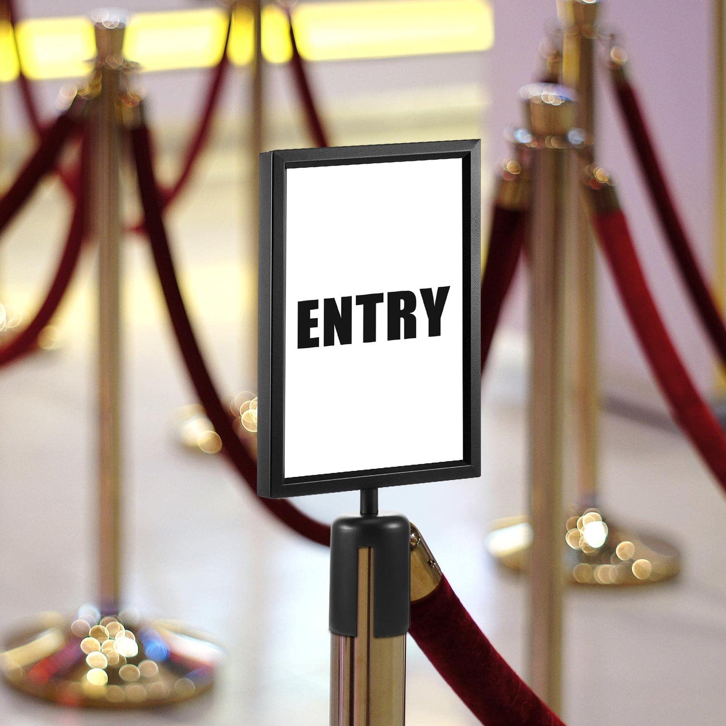 Jecery 2 Pcs Stanchion Sign Holder Frame Portrait Top Stand Poster Display for 8.3 x 11.7 Inch Paper Size Double Sided Sign Frame with Cover for Crowd Control Sentry Stanchions