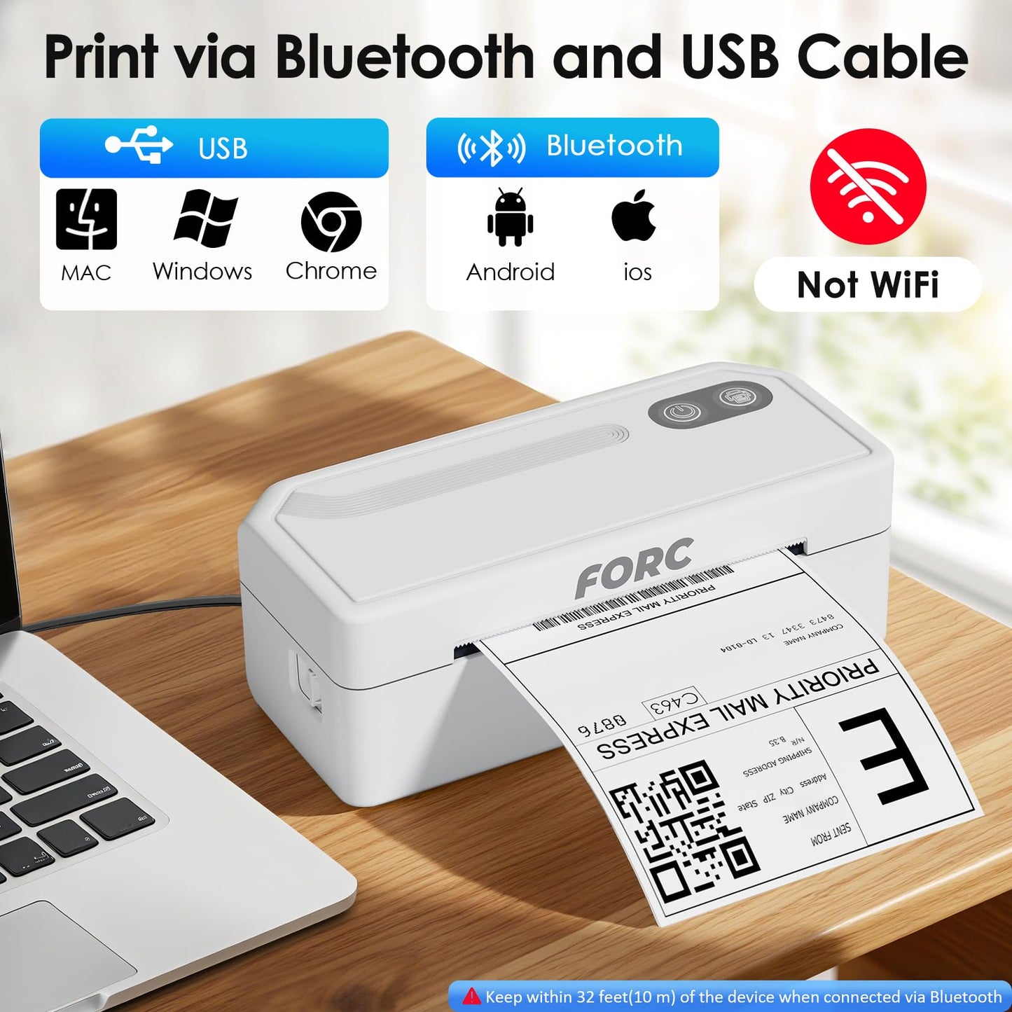 Forc Shipping Label Printer,4X6 Thermal Label Printer for Small Business & Office Package,Compatible with Android, iOS, Windows and Mac, Widely Used for Amazon,UPS,Etsy,USPS