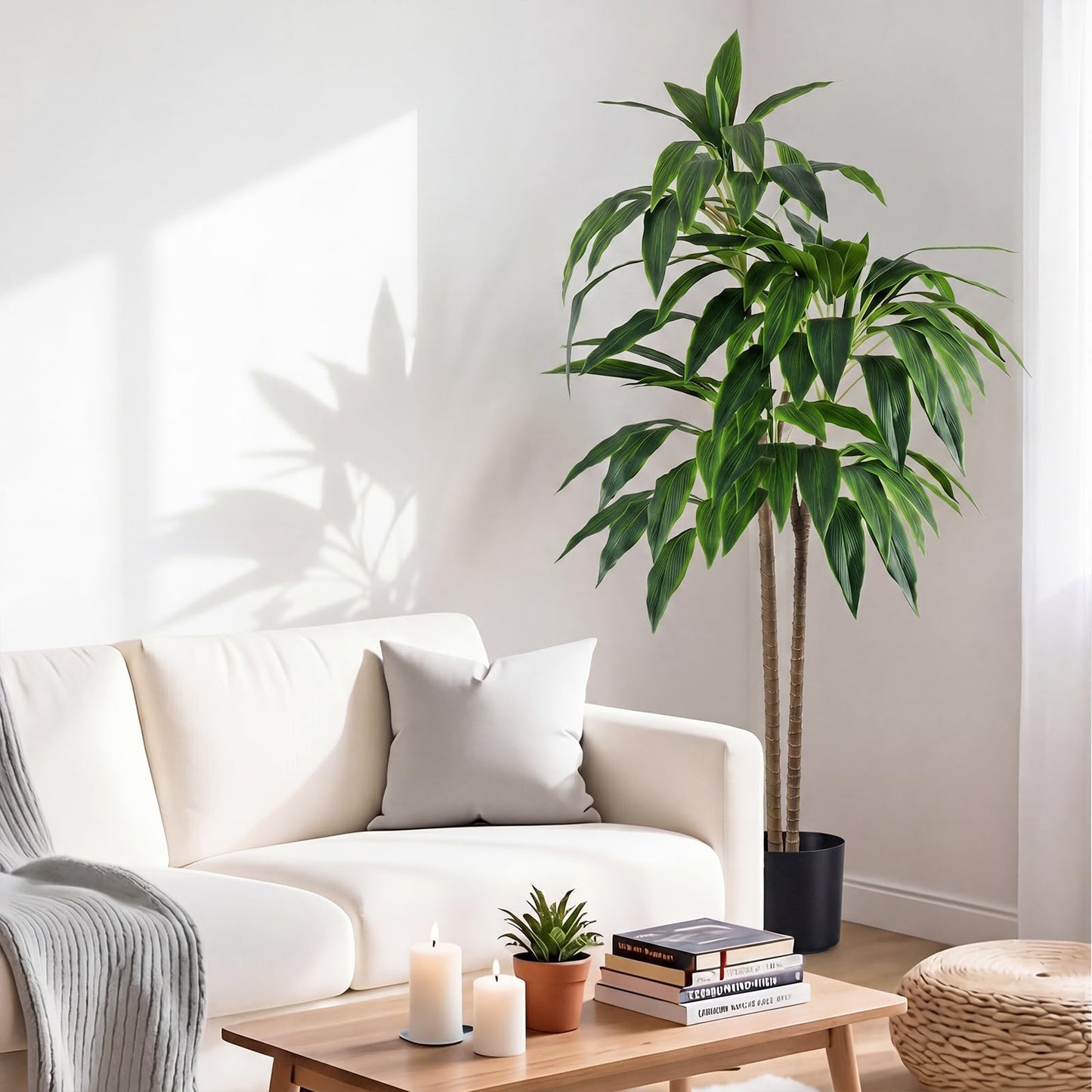 DUMOS 51in Artificial Dracaena Tree, 4FT Lifelike Faux Indoor Floor Plant with Bendable Leaves, Potted Tall Fake Plant for Living Room, Bedroom, Office Corner Decor