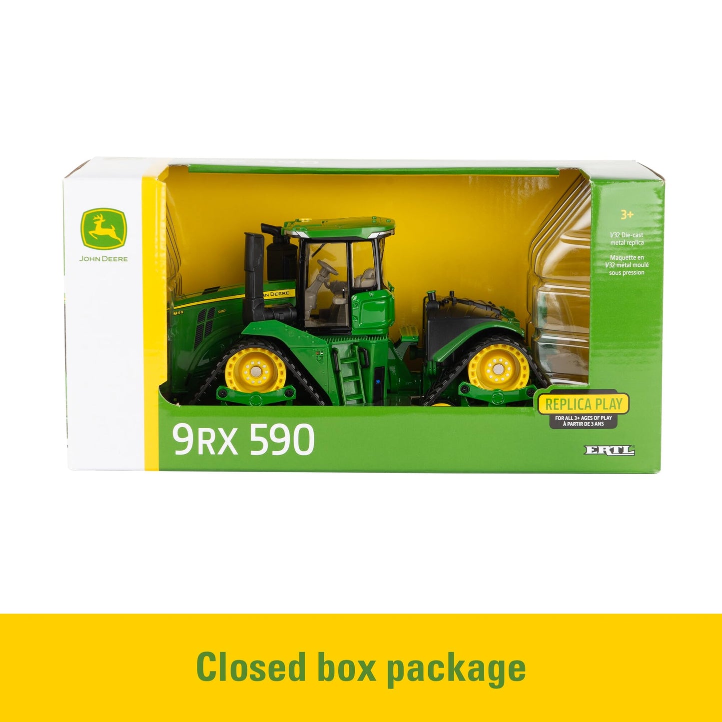 ERTL John Deere 9RX 590 Tracked Tractor Toy - 1:32 Scale - Plastic and Die-Cast Construction - with Articulated Steering and John Deere Graphics - Kids Farm Toys - Ages 3 Years and Up