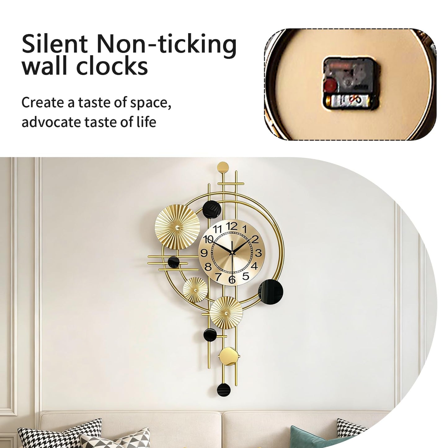 Gilacco Large Wall Clocks for Living Room,Silent Non Ticking,Battery Operated Oversized Round Modern Wall Clock for Bedroom,Farmhouse,Office Wall Decor-17.8x30.7Inch(Golden)