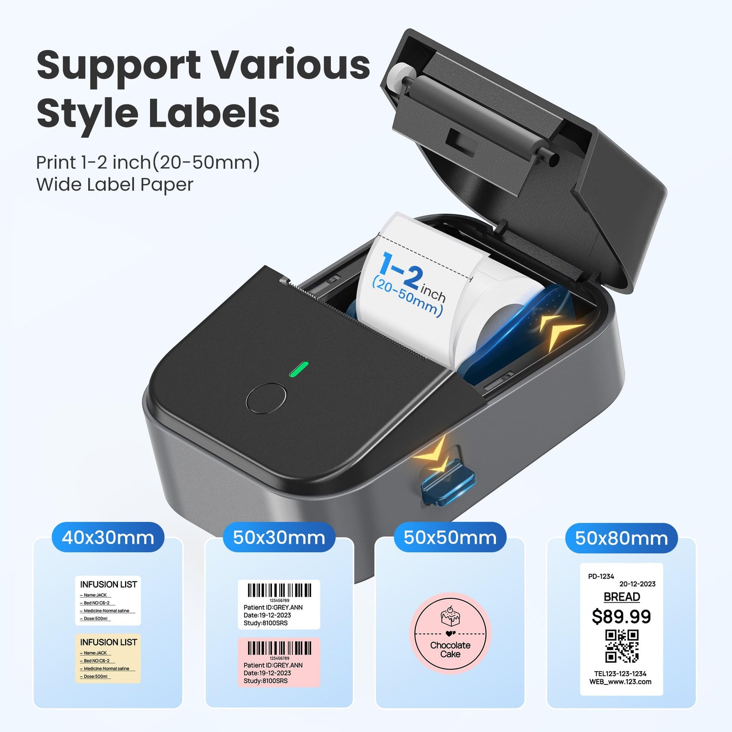 ETIKEZ PM260 Label Maker Machine with Tape, 2 Inch Label Tape Maker Bluetooth Label Printer, Inkless Portable Label Maker with Smart AI APP for Home,Kitchen,School,Office,Organization,Black,1 Pack