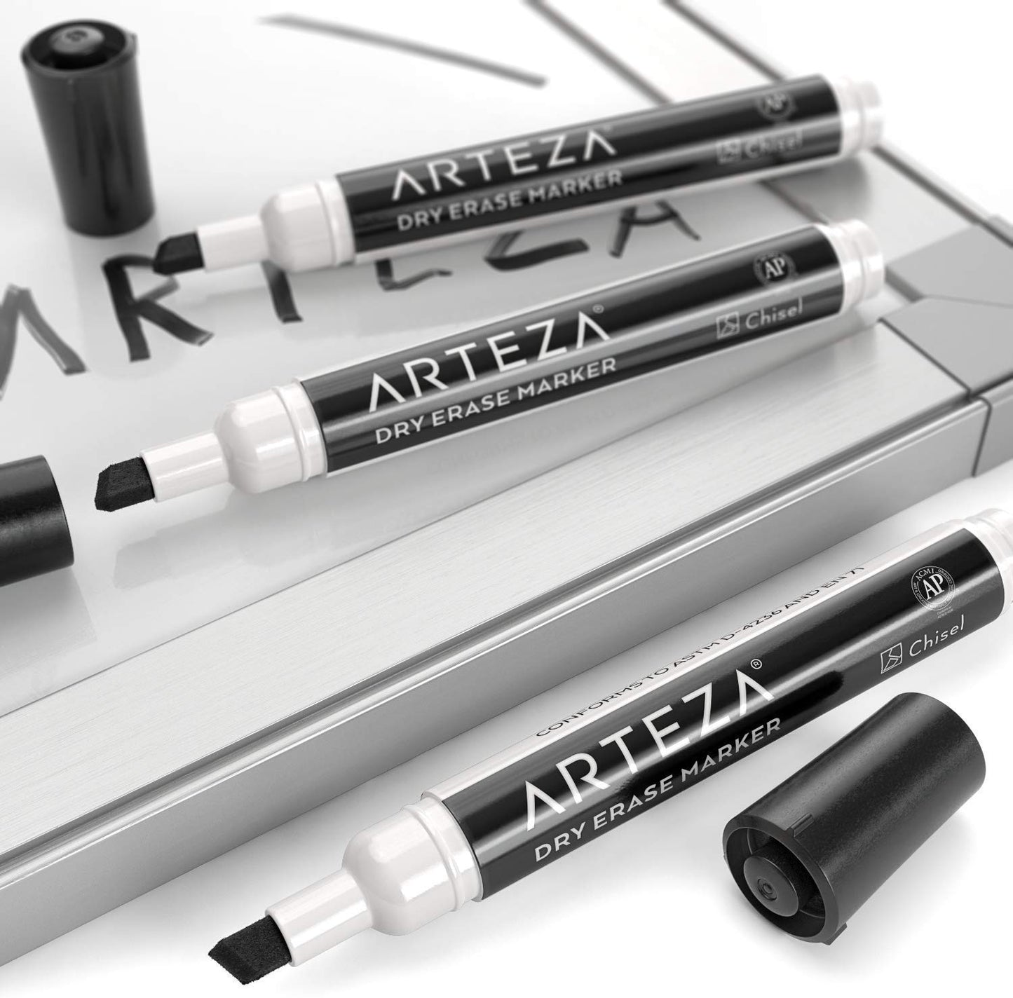ARTEZA Black Dry Erase Markers, 52 Pack, Low-Odor Chisel Tip Whiteboard Markers, Bulk Black Markers for Whiteboards, Glass, Plastic, Offices, Meeting Rooms, and Planning Boards